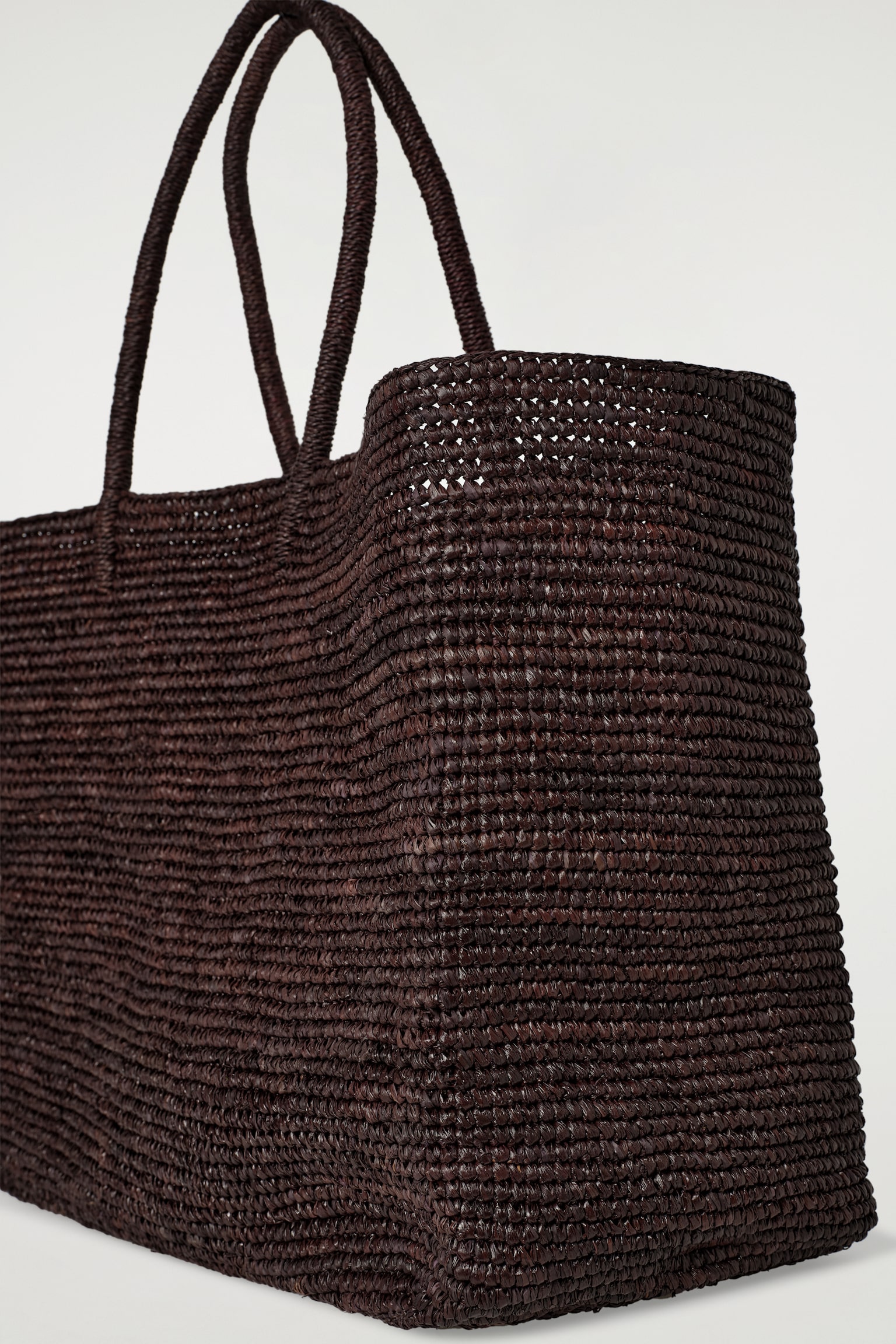 OVERSIZED HAND-WOVEN TOTE BAG - RAFFIA - DARK BROWN - 5