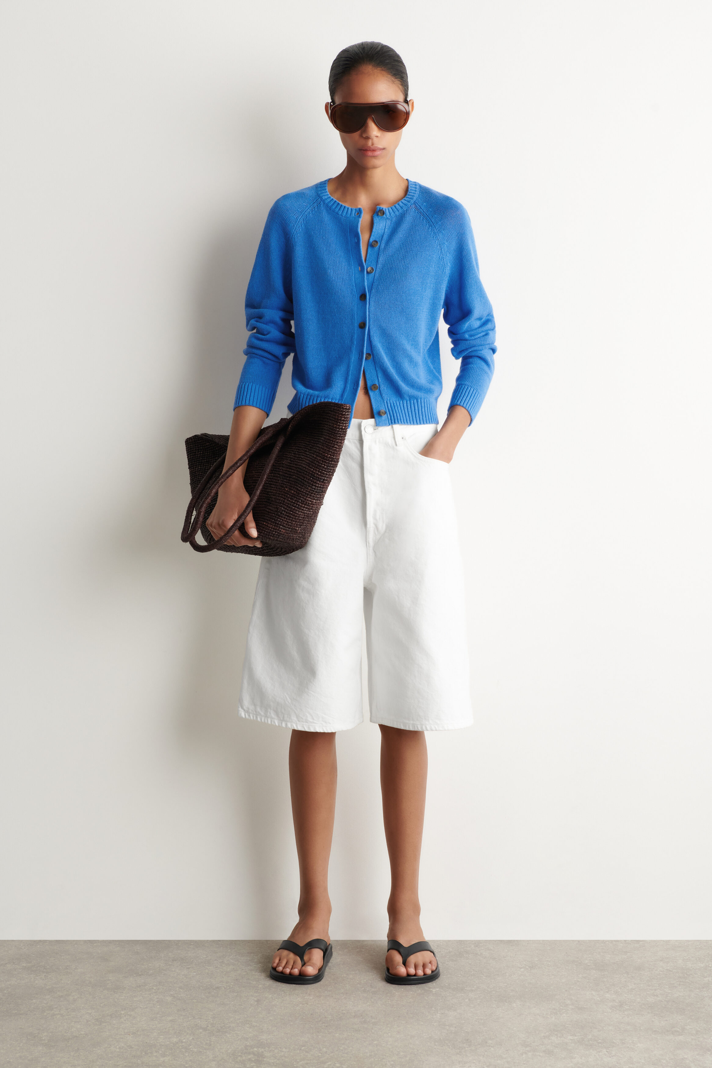 KNITTED LINEN CARDIGAN - BLUE | COS CA