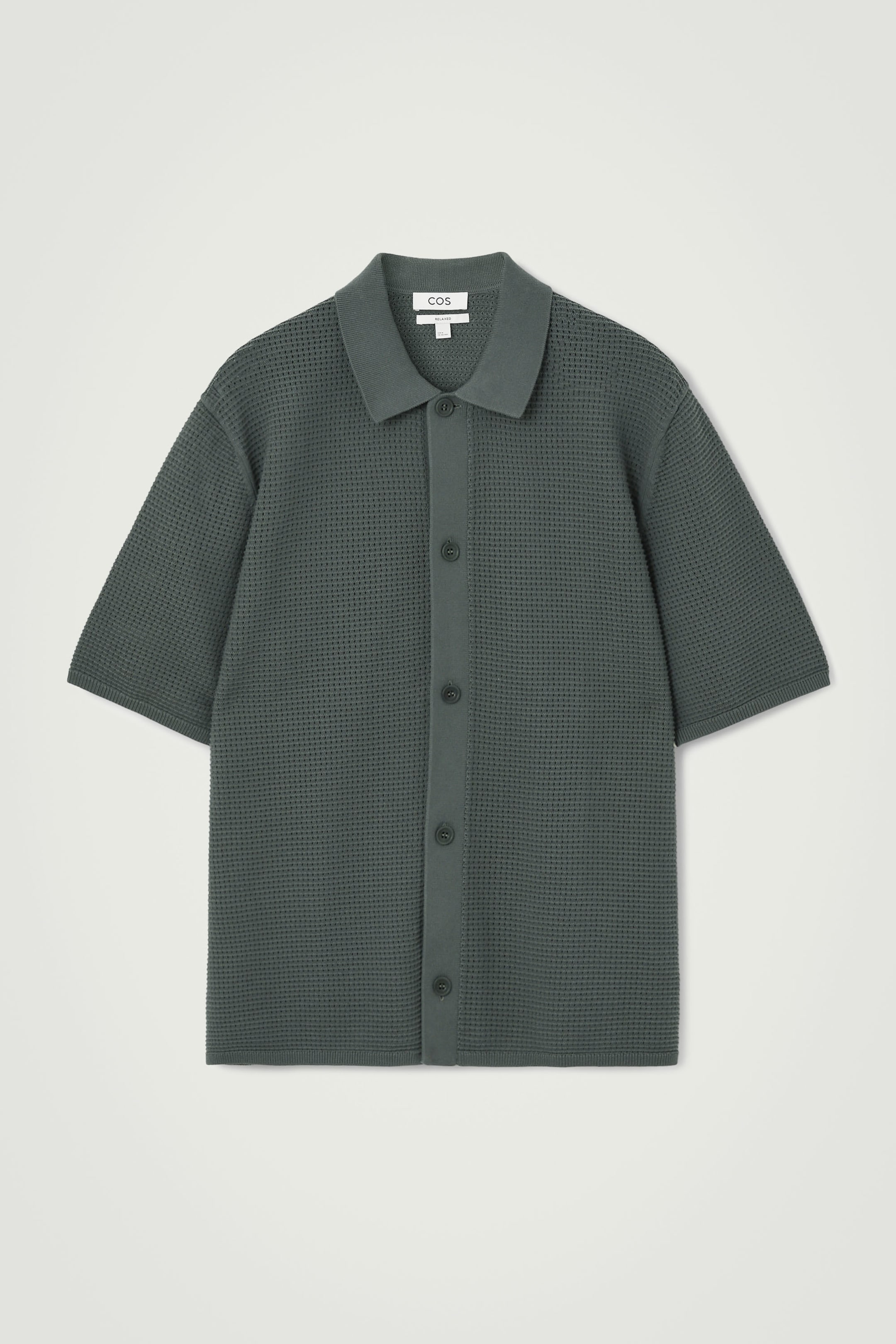 View larger image: RELAXED OPEN-KNIT COTTON SHORT-SLEEVE SHIRT - DARK GREEN - Men | H&M GB 1