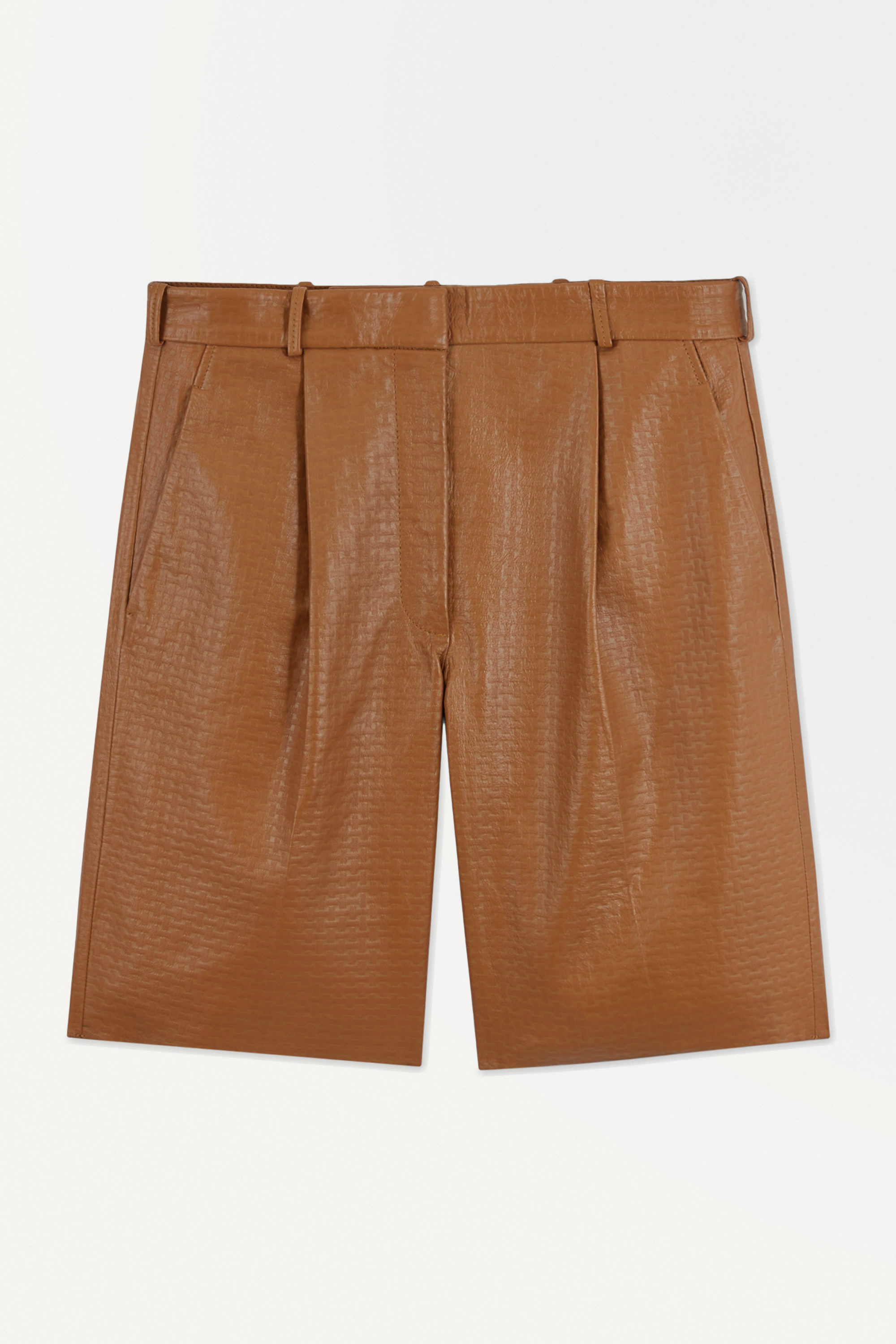 THE EMBOSSED-LEATHER BERMUDA SHORTS - BROWN | COS