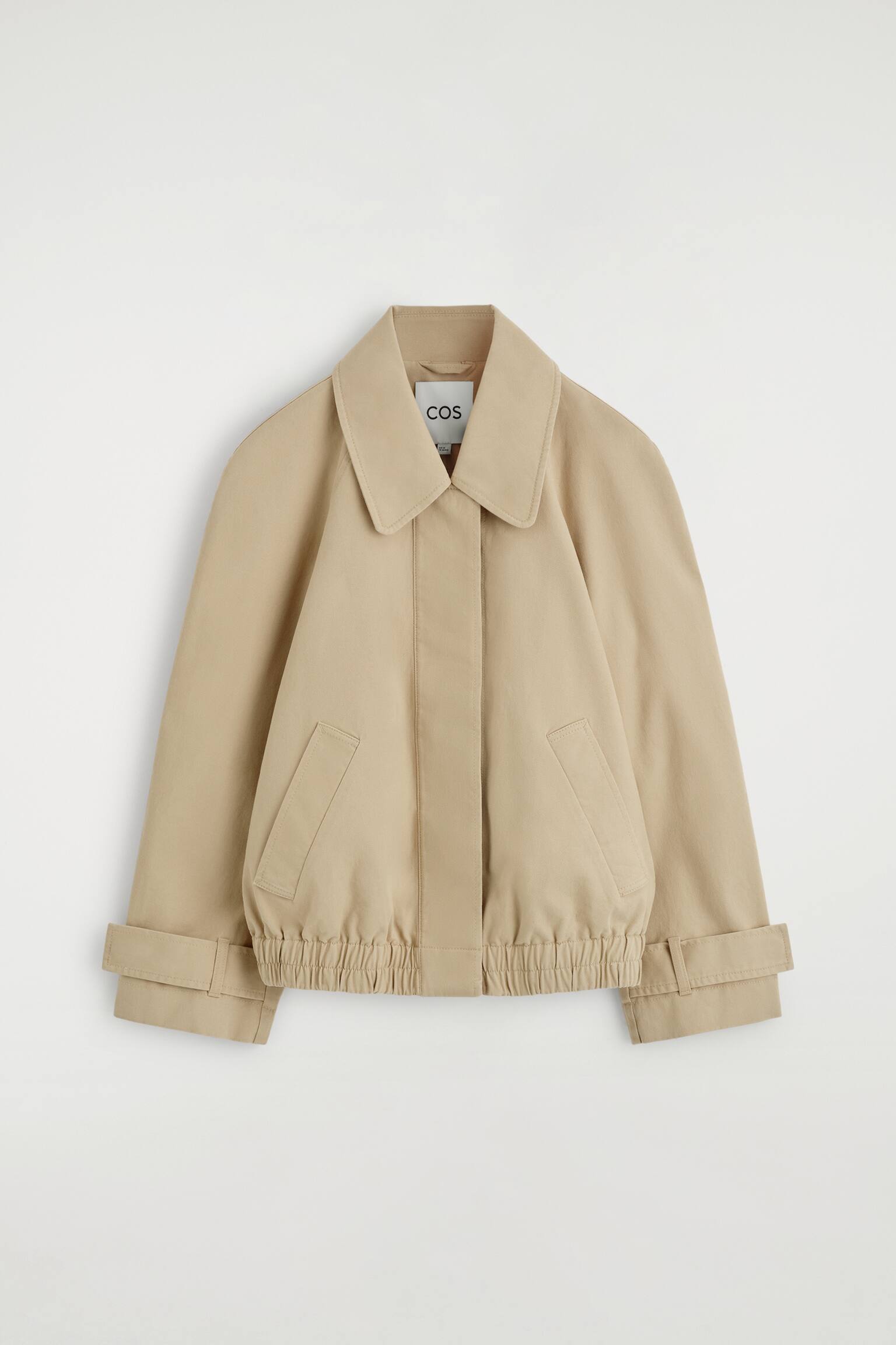 ROUNDED COTTON BLOUSON JACKET - בז' - 1