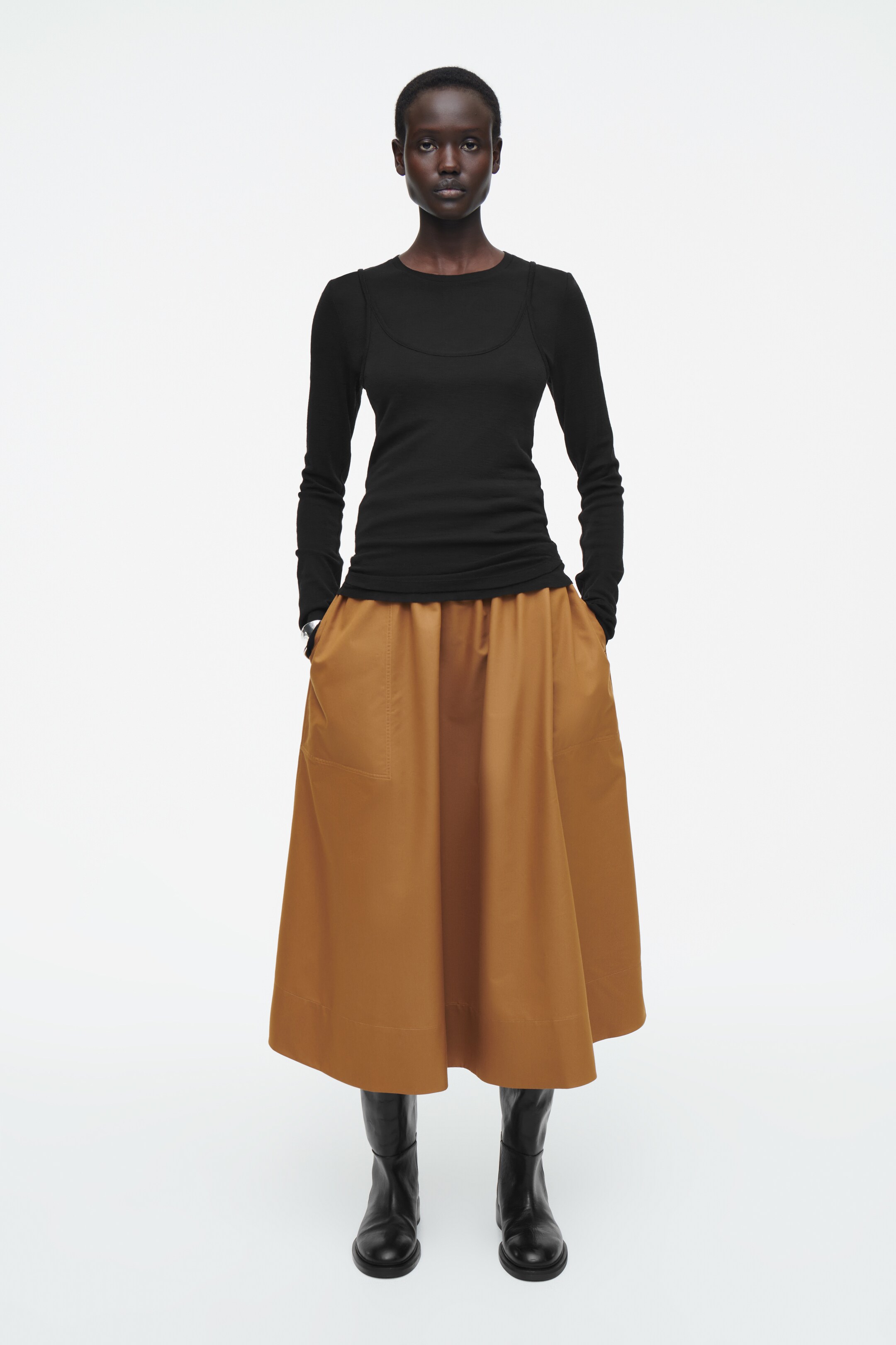 Ingrandisci l'immagine: GATHERED A-LINE MIDI SKIRT - BROWN - DONNA | H&M CH 1