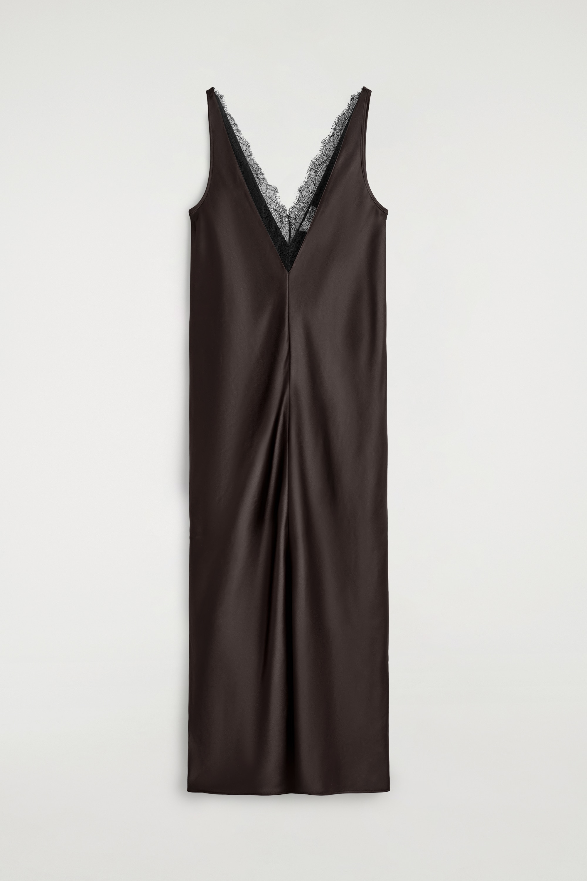 ABITO IN RASO CON BORDO IN PIZZO - MARRONE