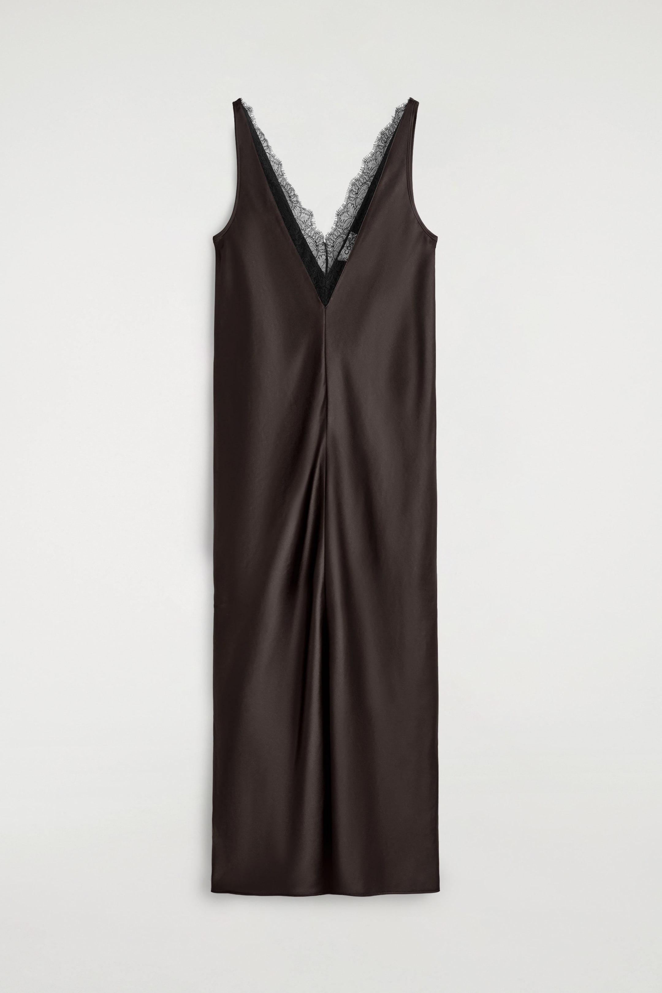 LACE-TRIMMED SATIN SLIP DRESS