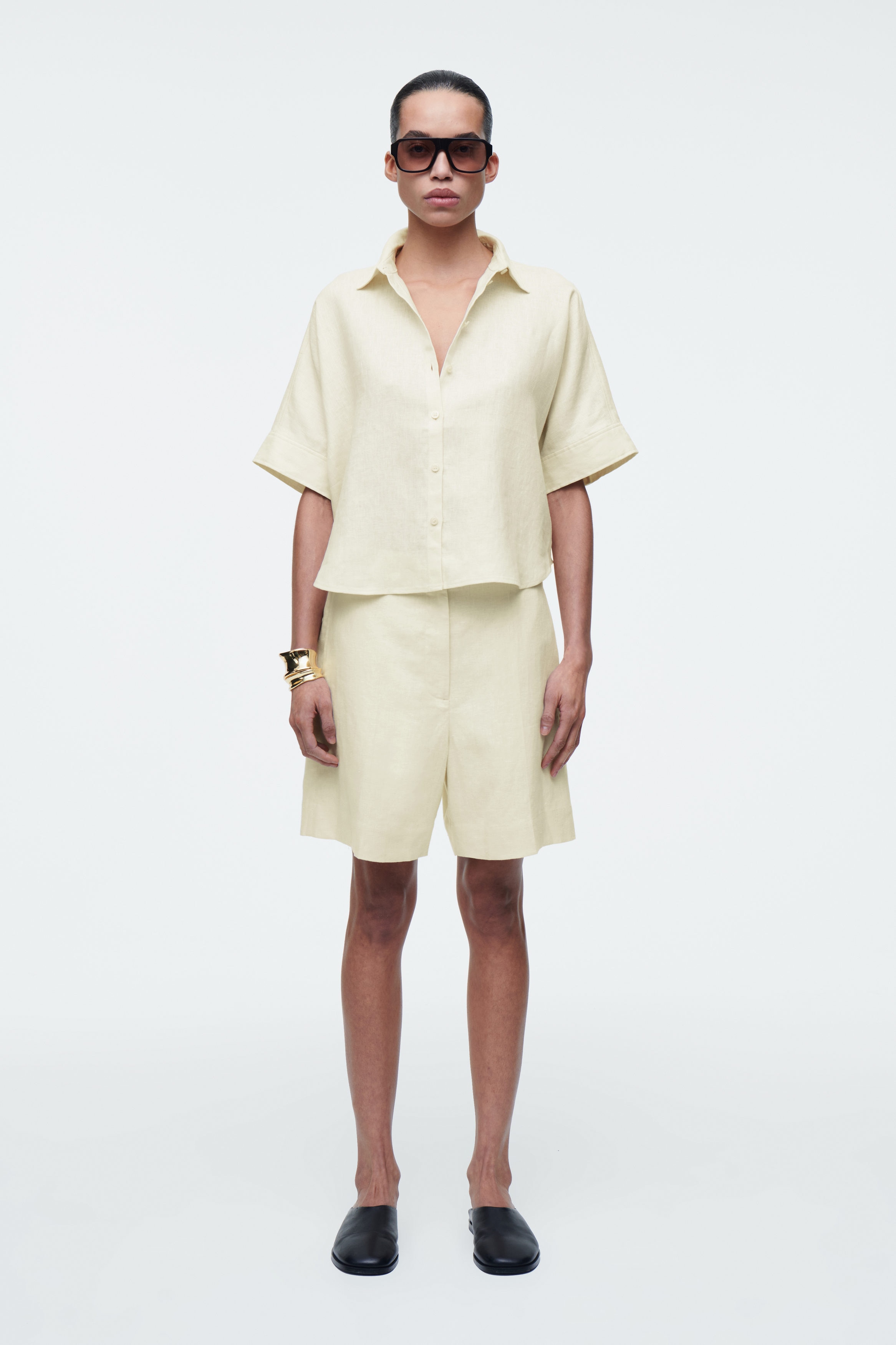 ニット・セーター IONSEOUL Berna Linen Collar Knit Short Sleeve T JE1309 Puckered Organic Linen Short-Sleeve Shirt | EILEEN FISHER