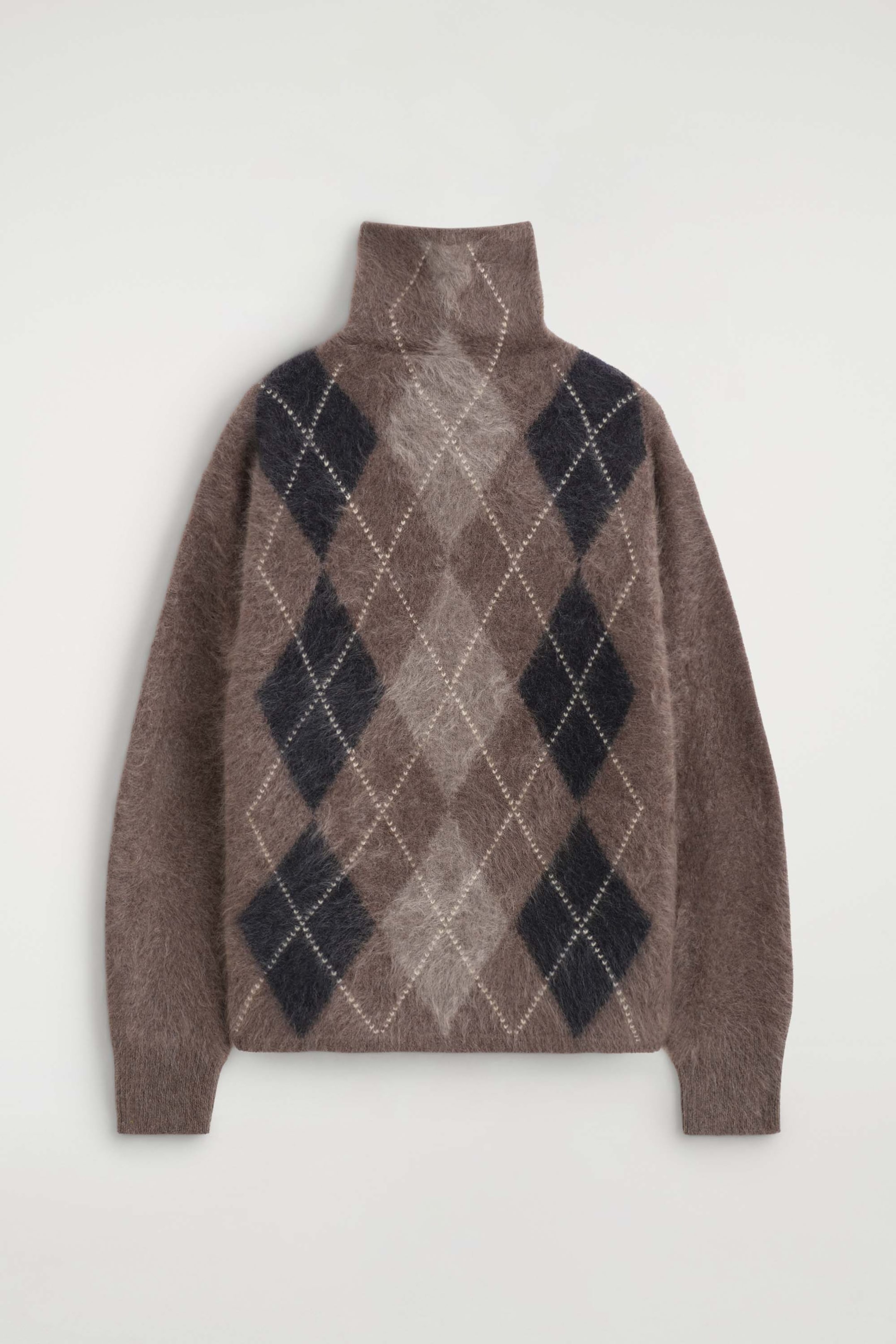 ARGYLE BRUSHED PURE CASHMERE FUNNEL-NECK SWEATER