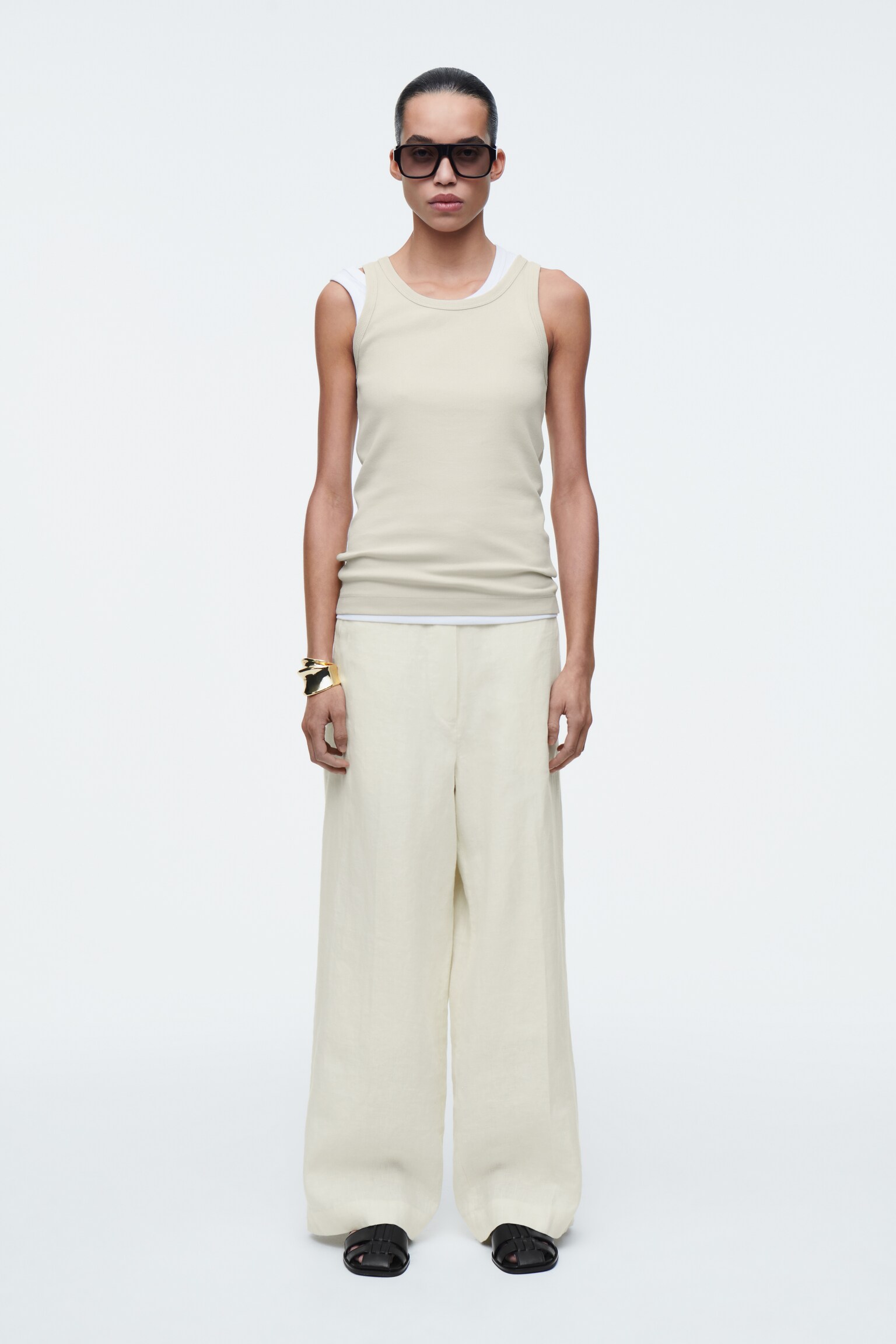 STRAIGHT-LEG TAILORED LINEN TROUSERS - BUTTER YELLOW/GREEN