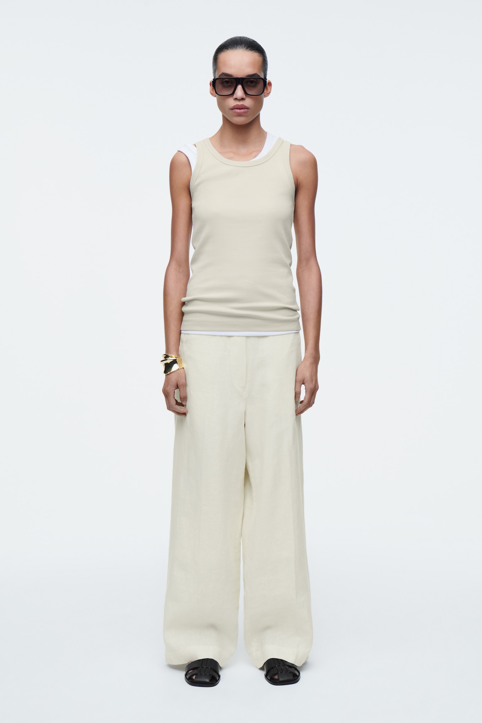 PANTALON DE TAILLEUR DROIT EN LIN - JAUNE BEURRE/VERT