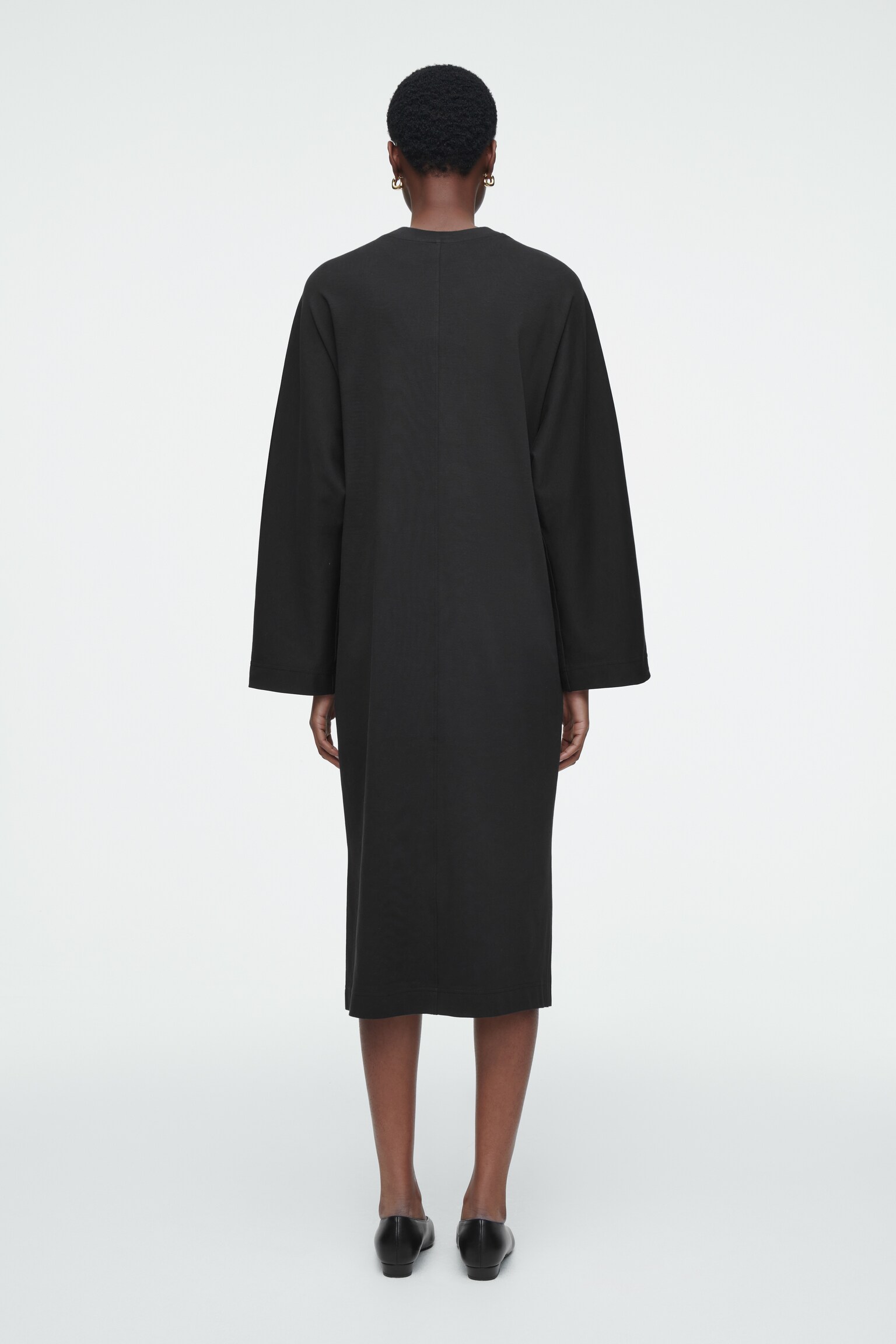 VESTIDO MIDI RECTO DE ALGODÓN - NEGRO/AZUL MARINO / A RAYAS - 3