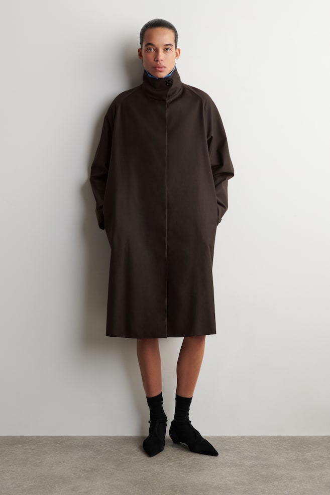 OVERSIZED FUNNEL-NECK COAT - DARK BROWN - 1