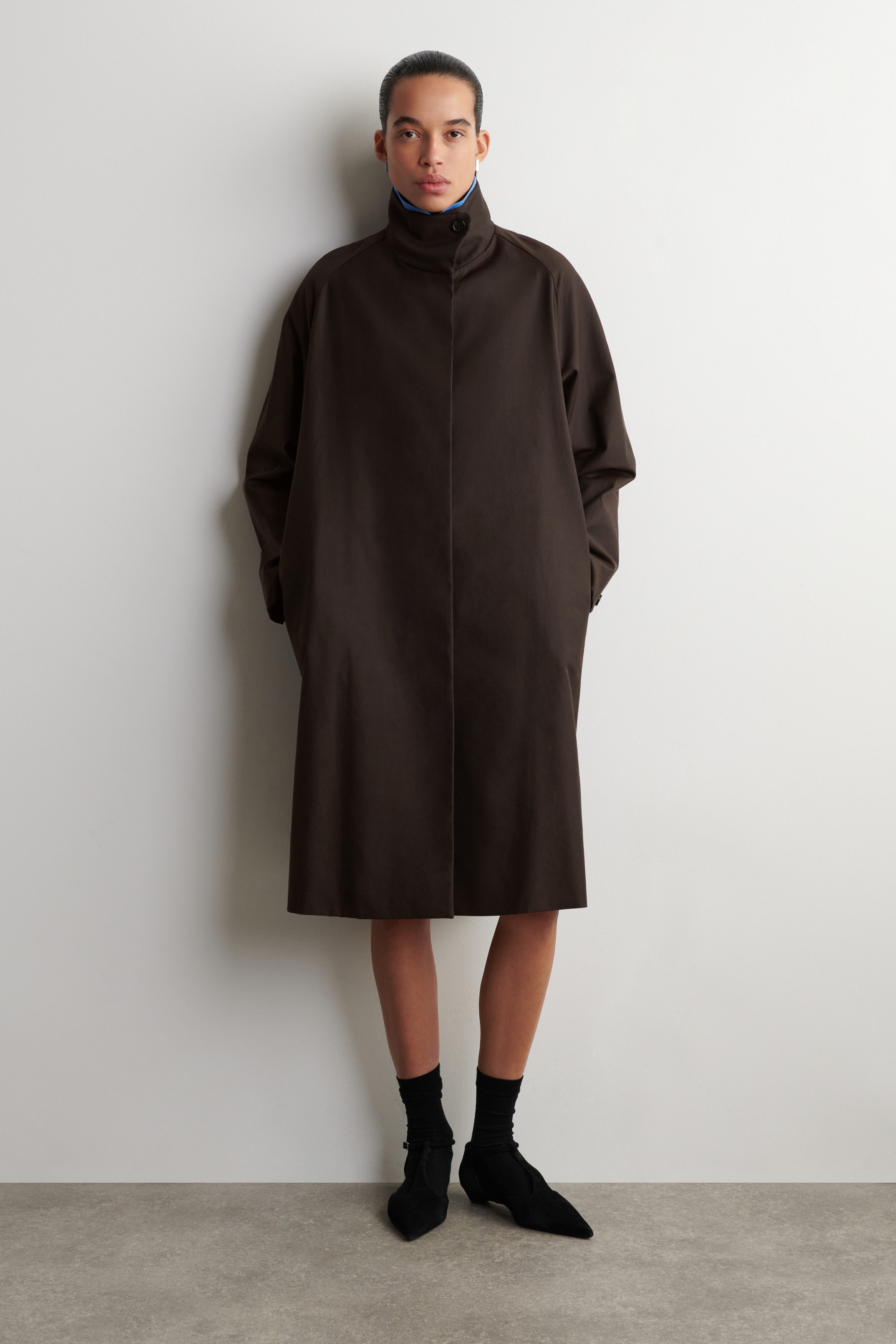 OVERSIZED mock-NECK COAT - DARK BROWN | COS US