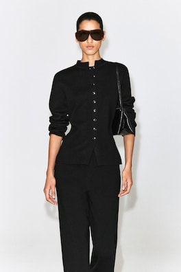 MERINO WOOL-BLEND CARDIGAN — BLACK 1