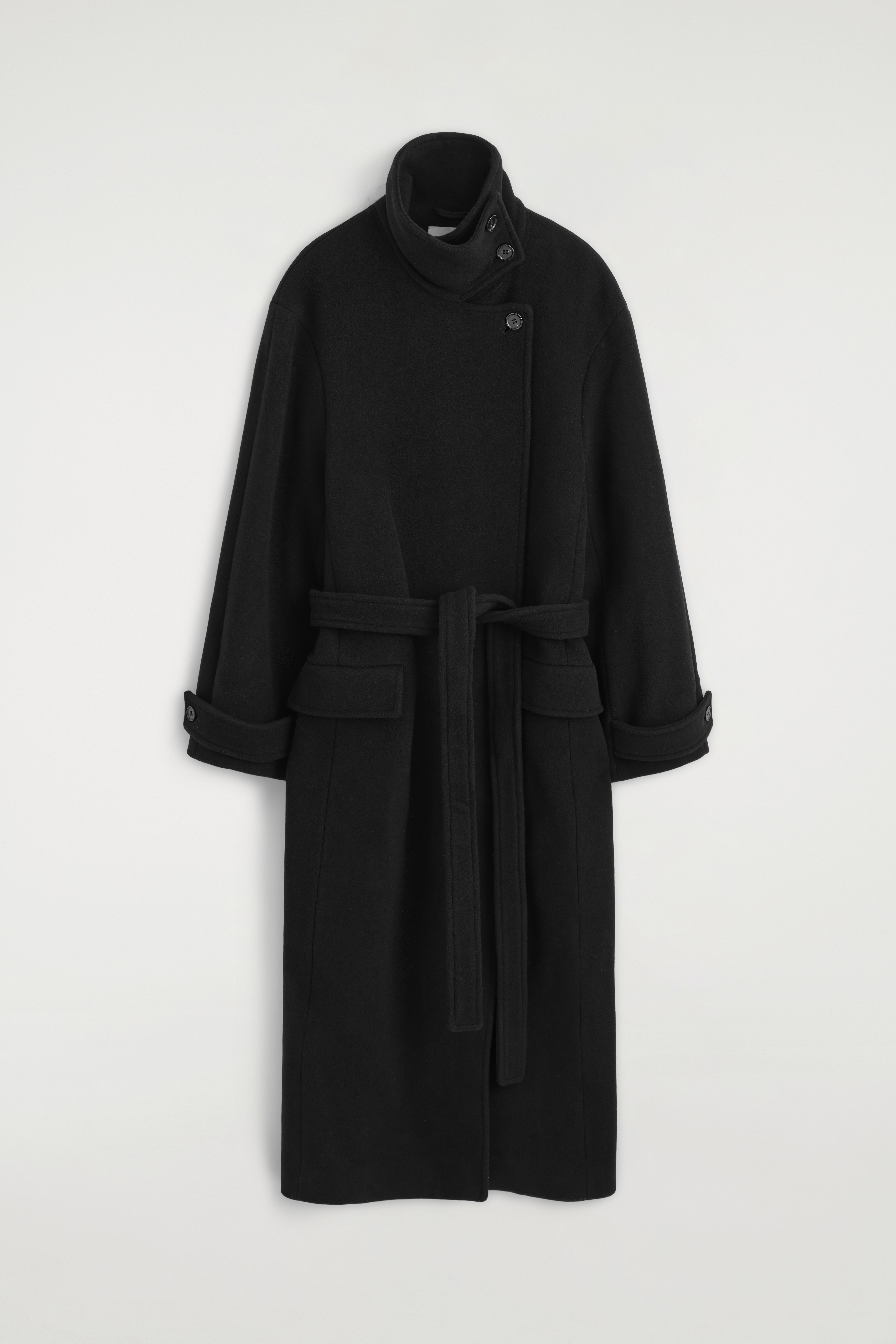 CAPPOTTO IN MISTO LANA CON CINTURA - NERO