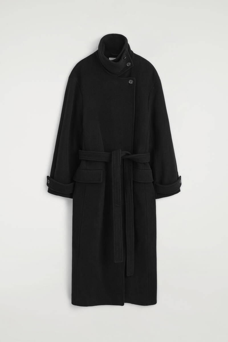 Belted Wool-Blend Turtleneck Coat