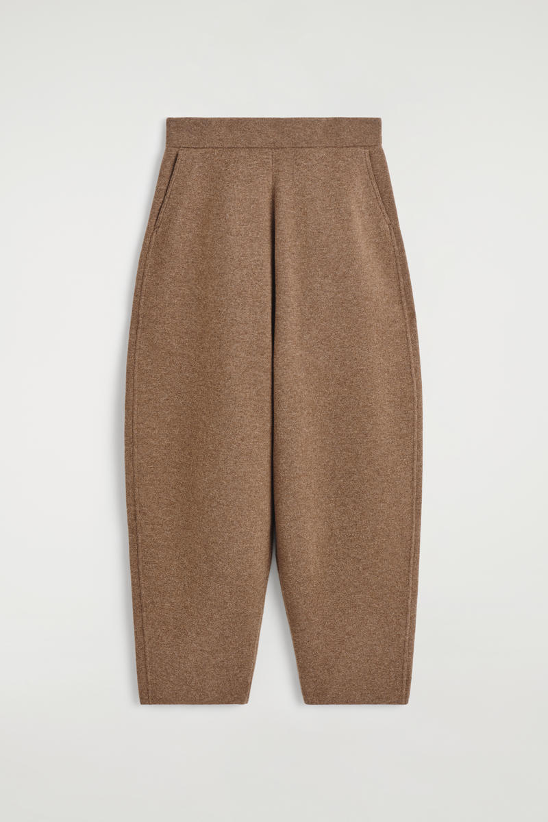 Cos Merino Wool Barrel-leg Pants In Brown