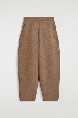 MERINO WOOL BARREL-LEG TROUSERS — BROWN MÉLANGE 6