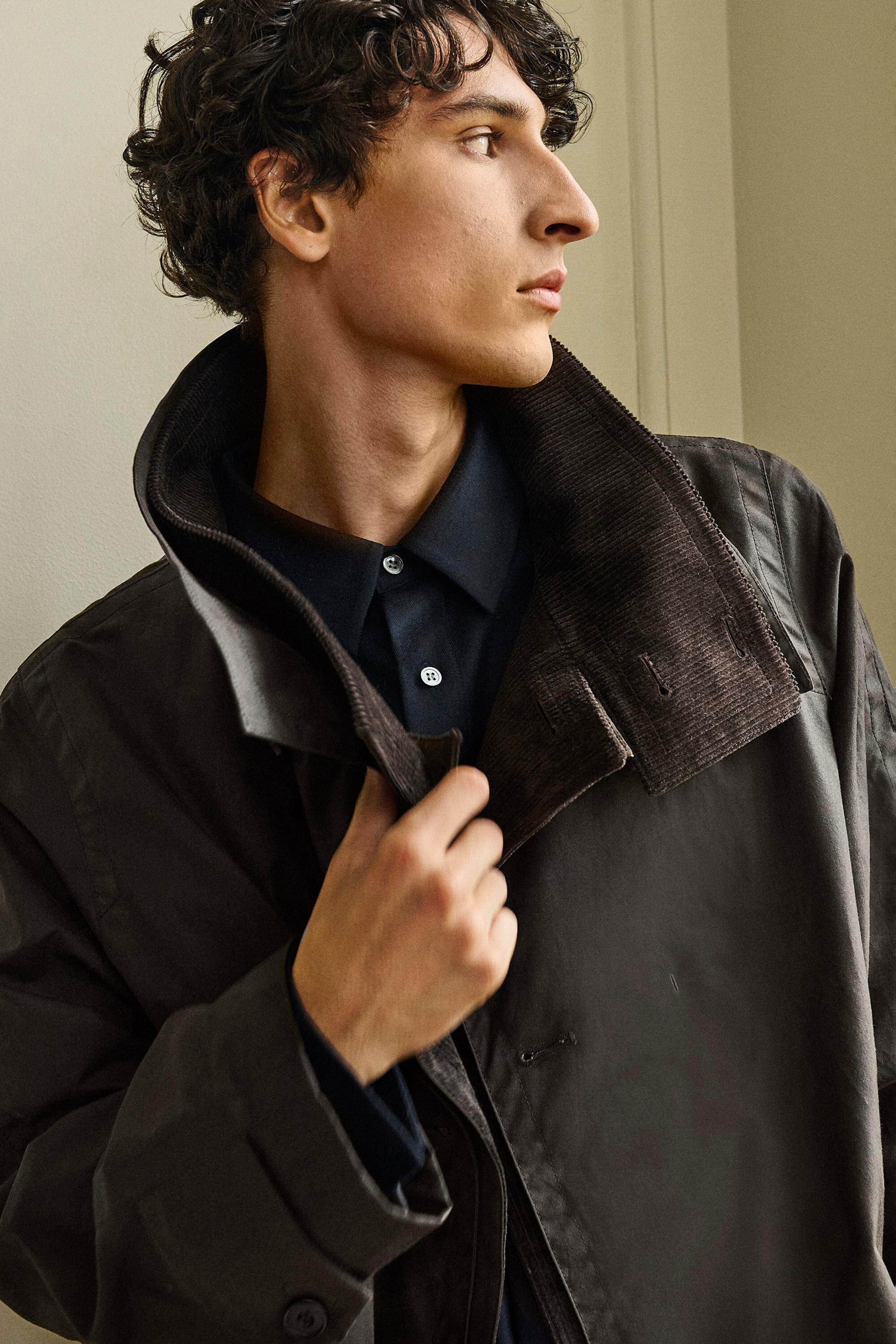 CORDUROY-DETAIL WAXED-COTTON JACKET