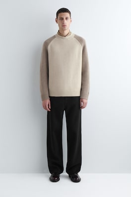 COLOR-BLOCK PURE CASHMERE SWEATER — BEIGE / TAUPE 2