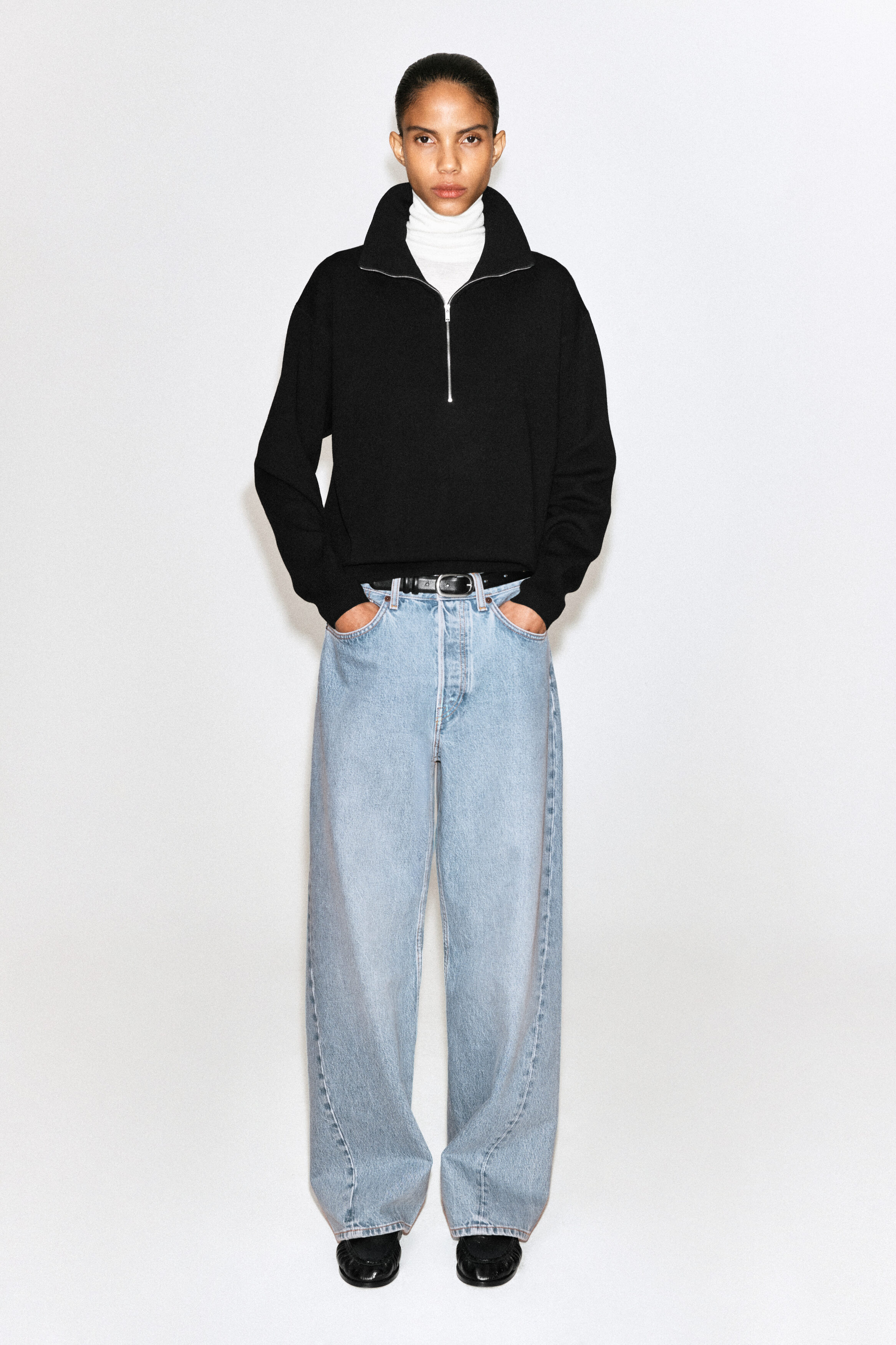 MOCK-NECK HALF-ZIP KNITTED SWEATER - BLACK | COS US