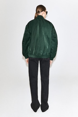 GATHERED NYLON BOMBER JACKET — DARK GREEN 5