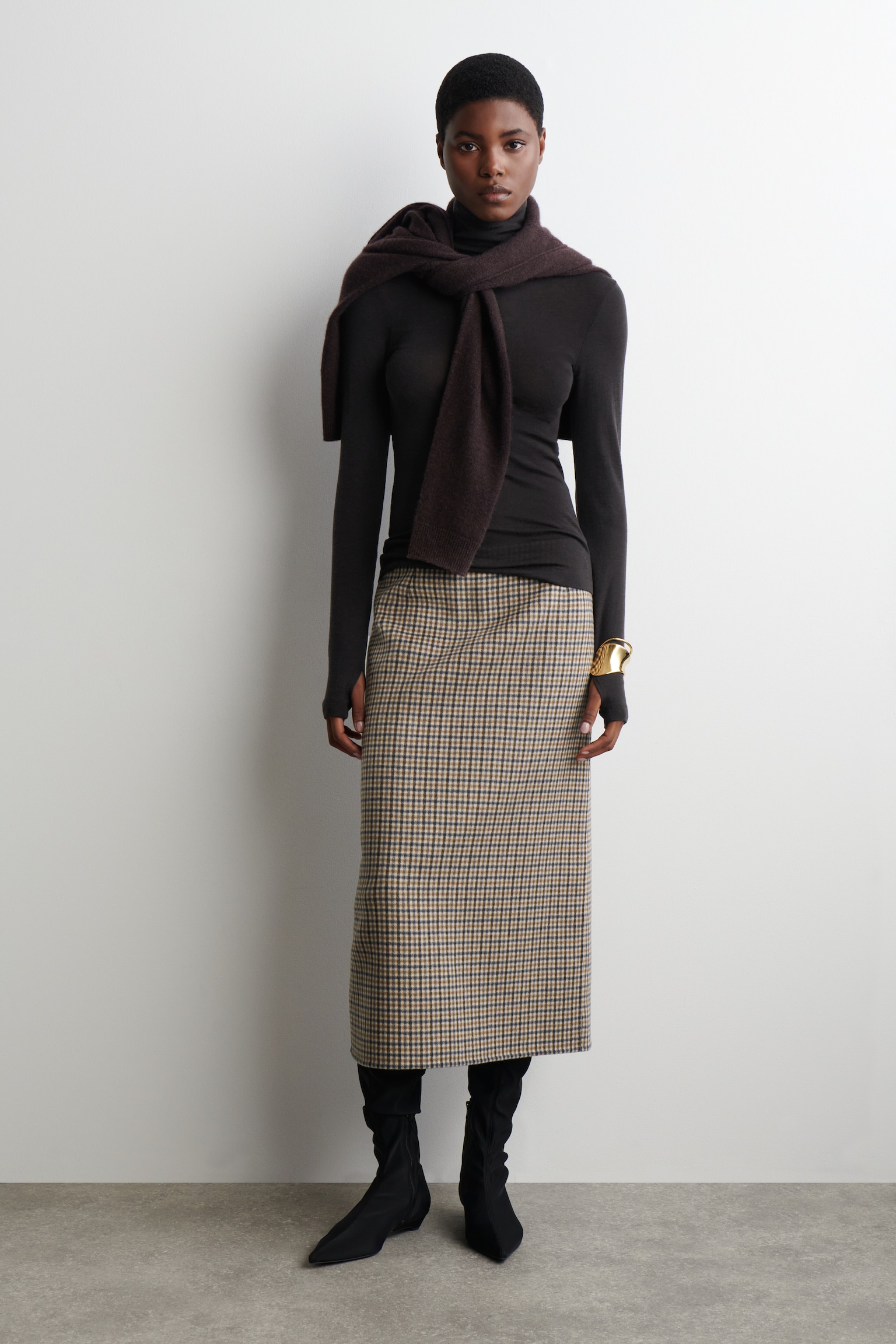 MERINO WOOL HIGH-NECK TOP - DARK BROWN/LIGHT-BEIGE MÉLANGE - 6