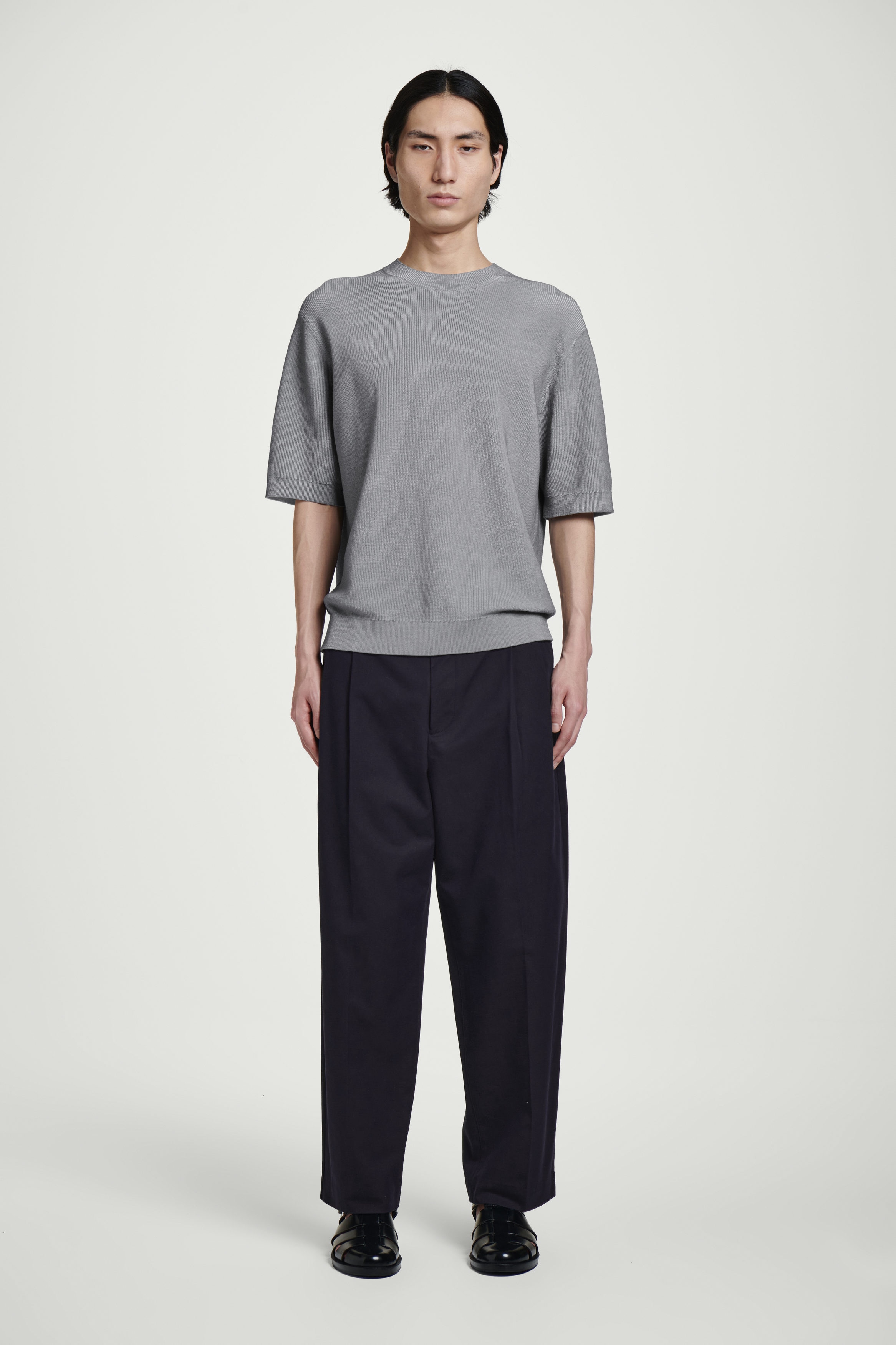 RELAXED PRINTED KNITTED T-SHIRT - GRAY | COS