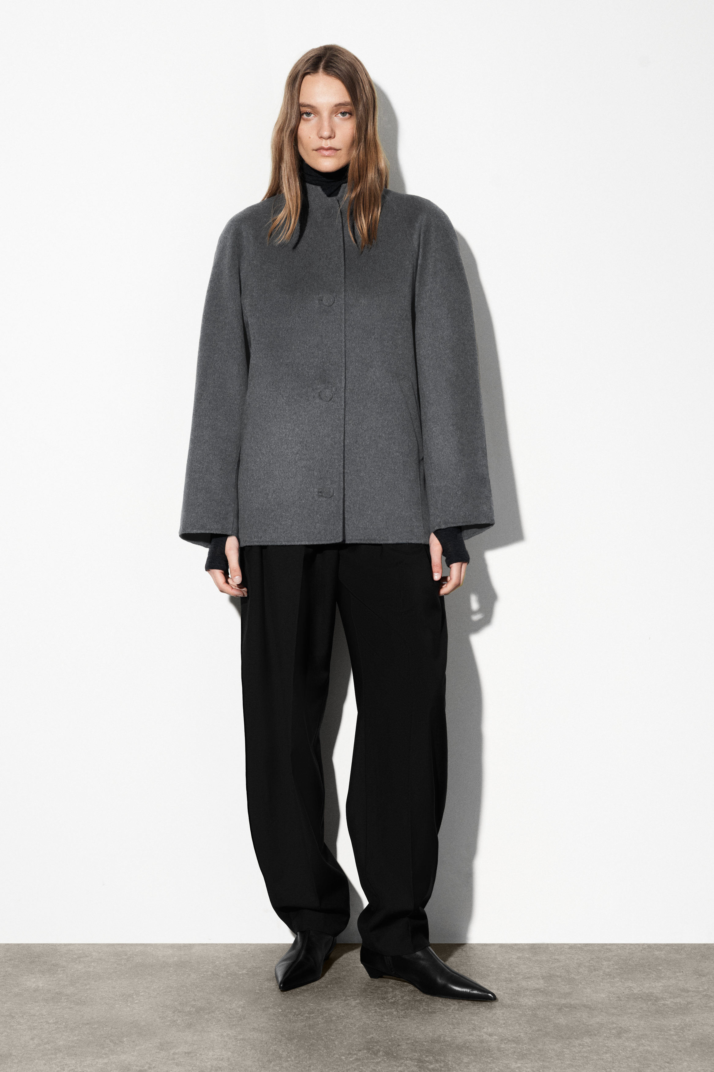 ROUNDED DOUBLE-FACED WOOL JACKET - GRAY MÉLANGE | COS US