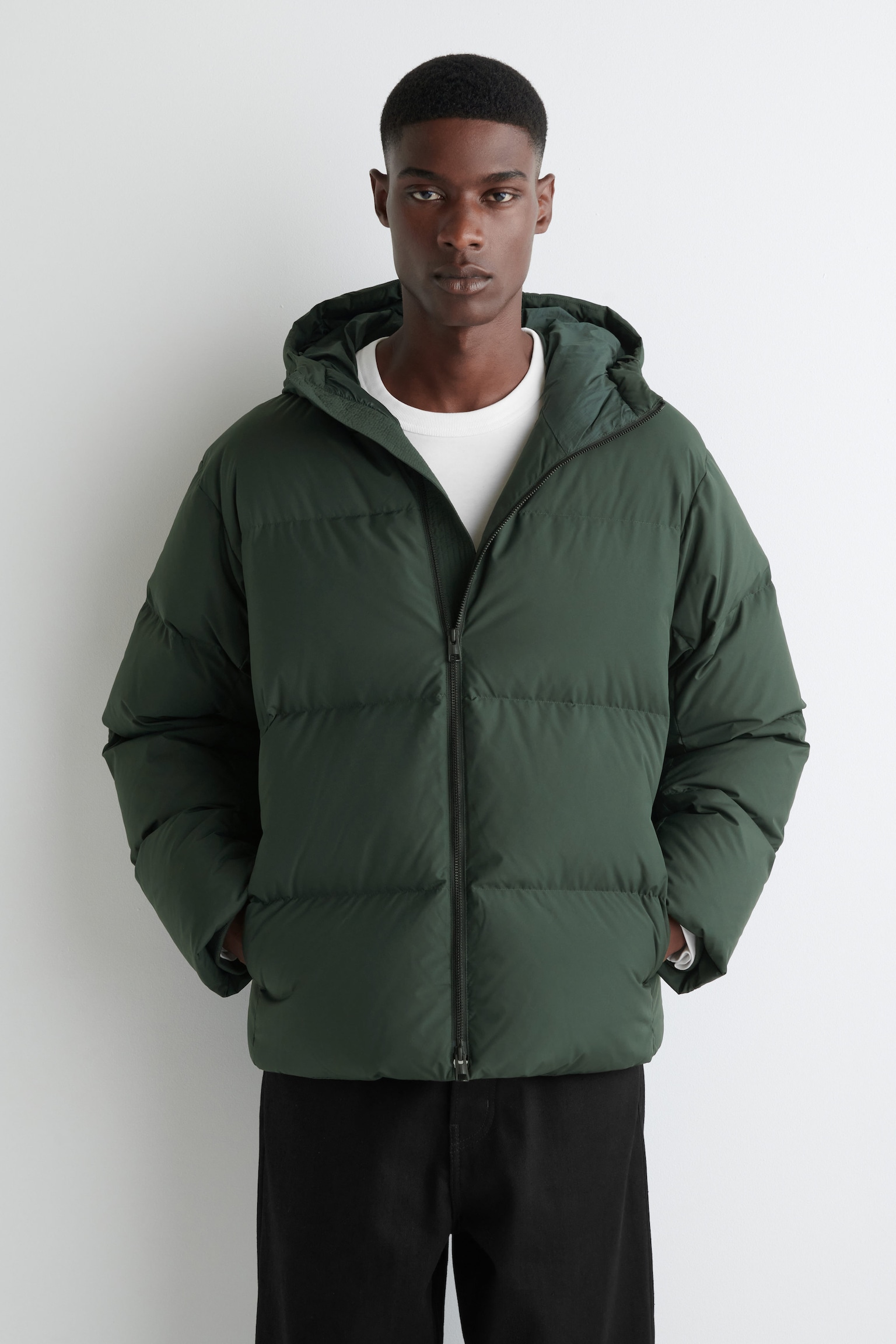Down Construction Baffle Green Jacket Hooded main image 0