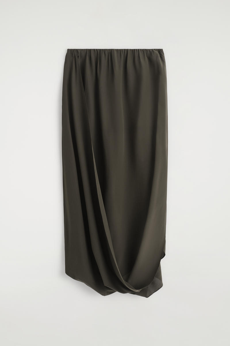 Cos Draped Silk Midi Skirt In Green