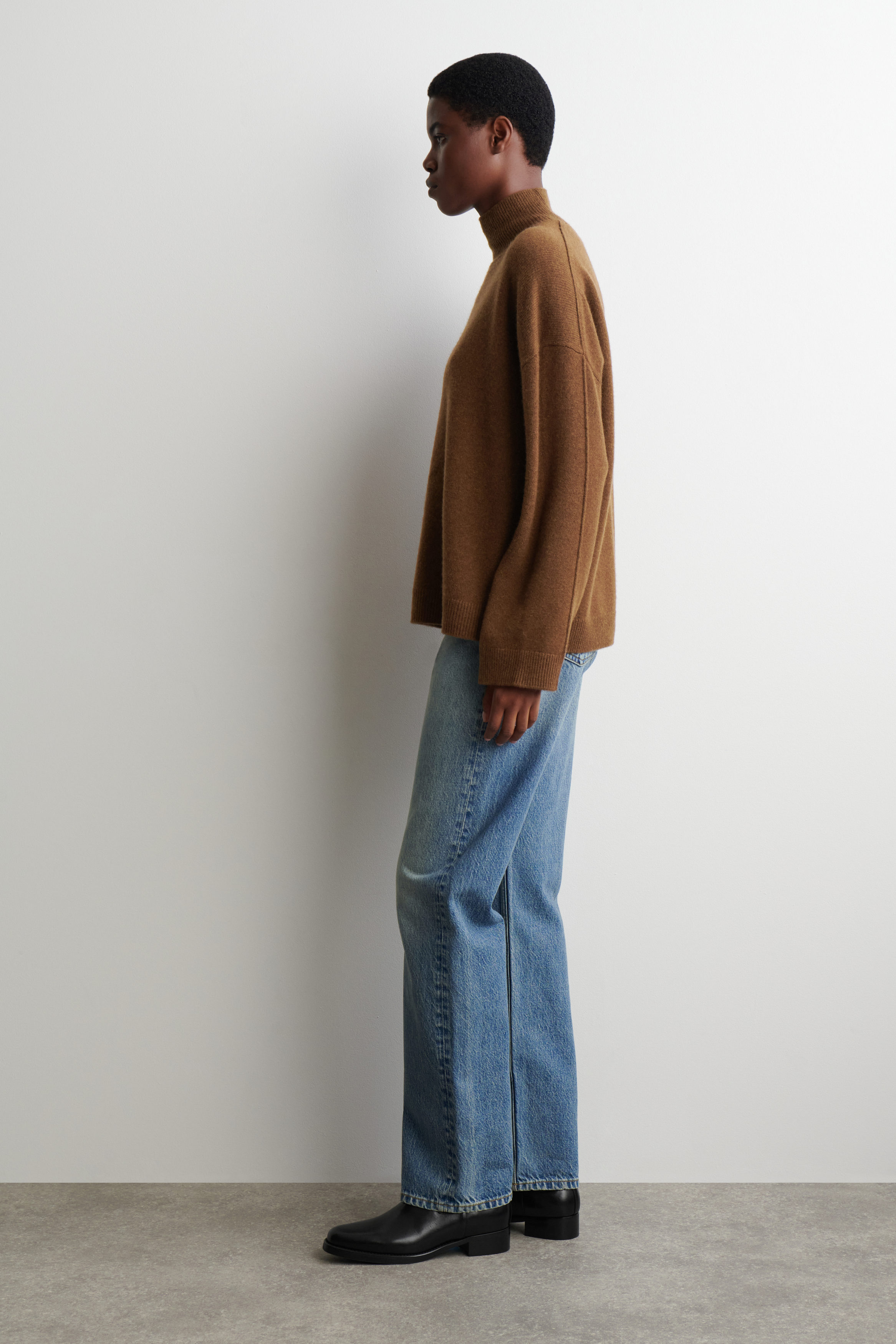 CASHMERE MOCK-NECK SWEATER - BROWN MÉLANGE | COS US