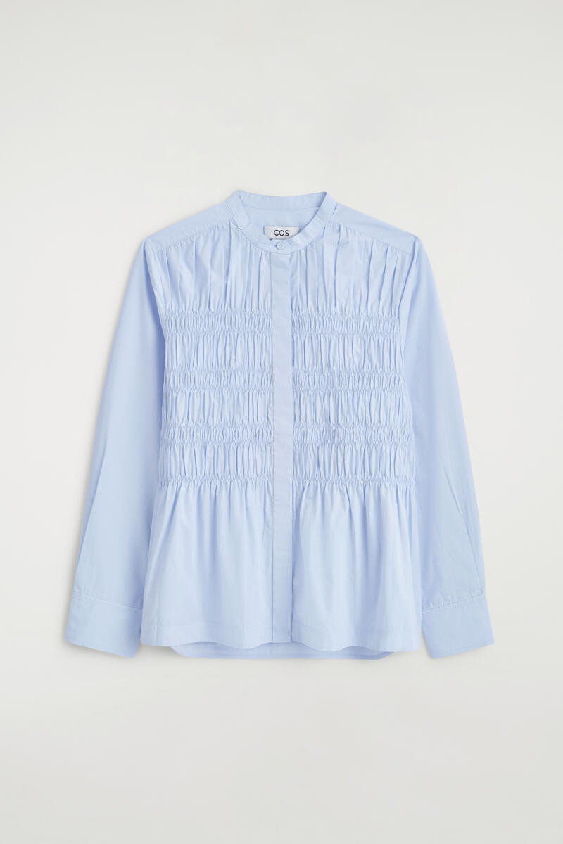 Ruched Cotton Blouse in Blue