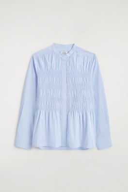RUCHED COTTON BLOUSE — BLUE 8