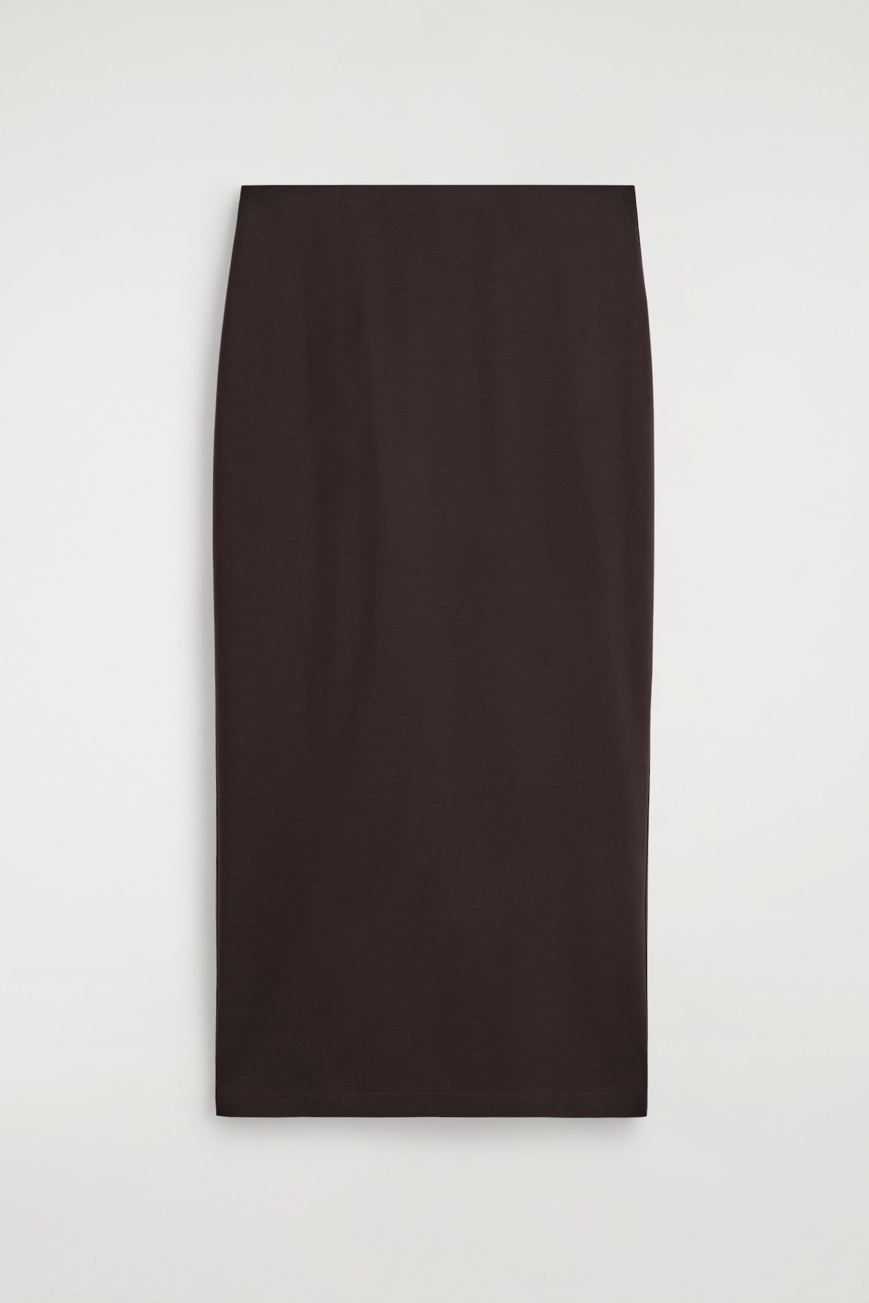 JERSEY MIDI PENCIL SKIRT — DARK BROWN