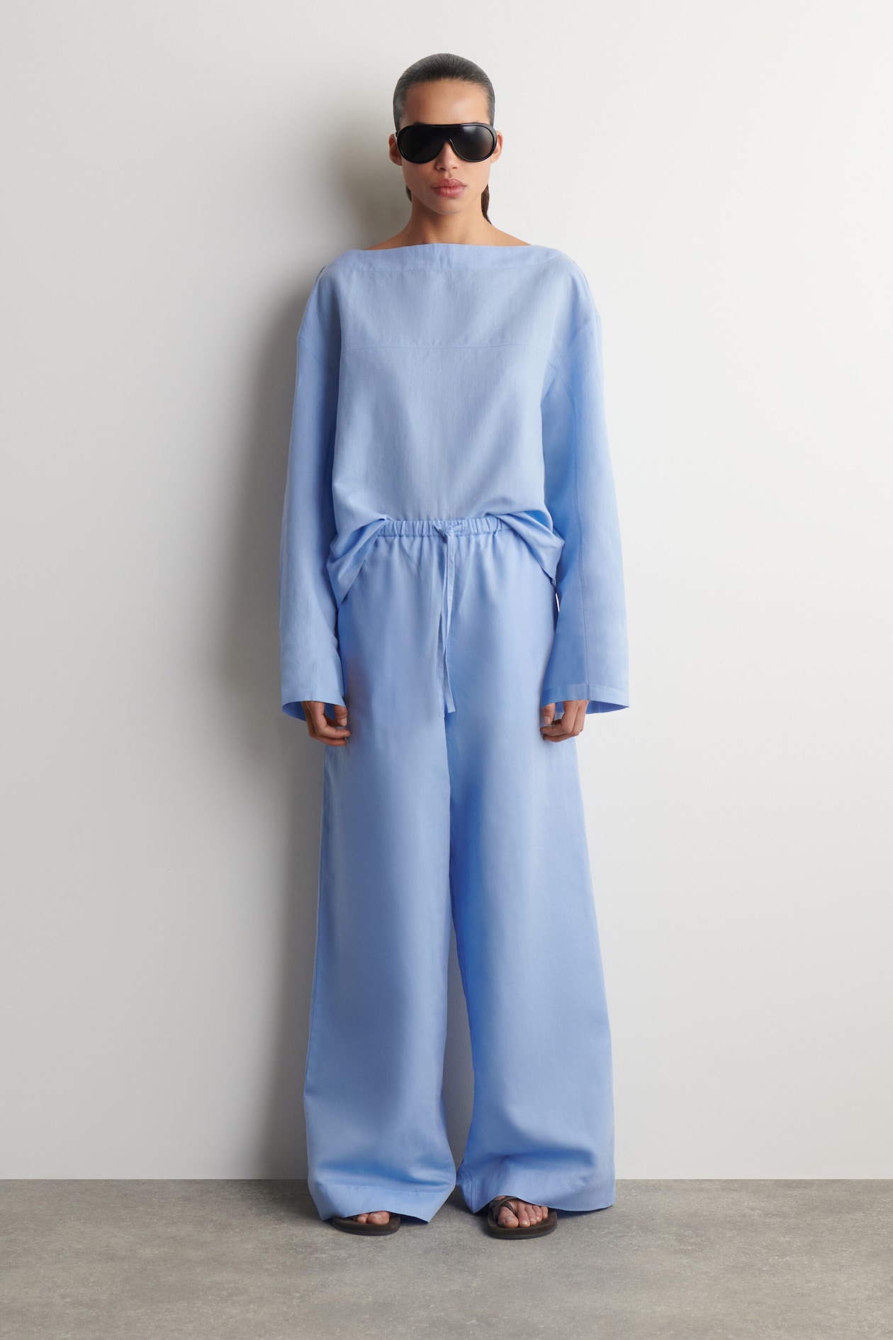 WIDE-LEG LINEN DRAWSTRING TROUSERS