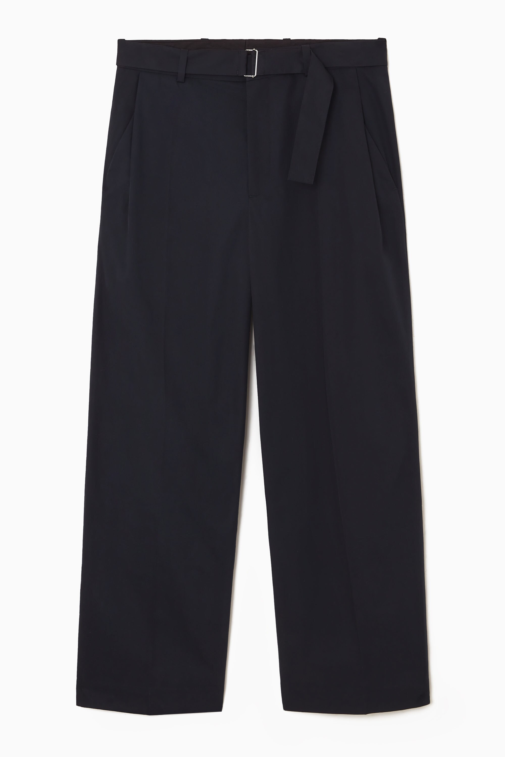 BELTED PLEATED WIDE-LEG TROUSERS - DARK NAVY | COS