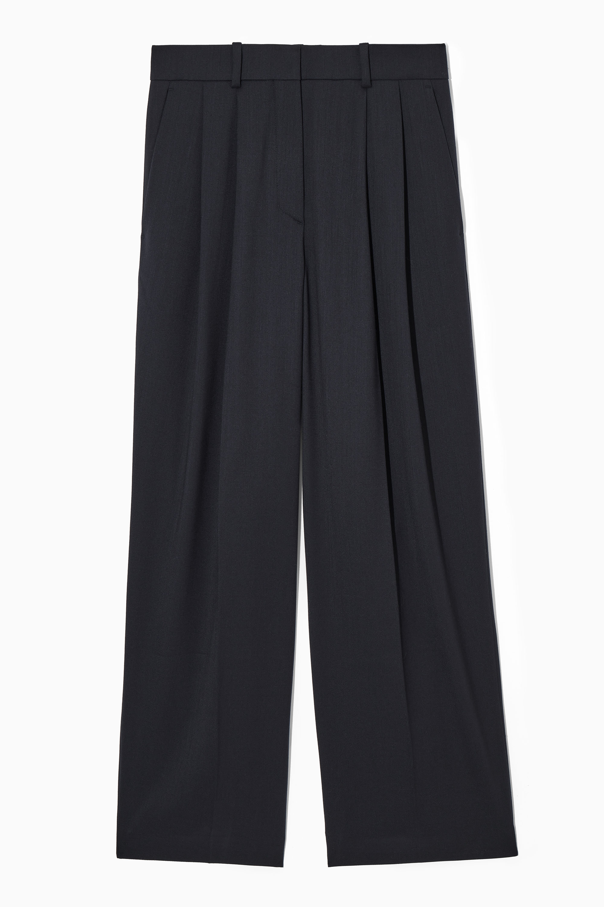 【OVERDUEFLAIR】WOOL WIDE PANTS_NAVY Wide Straight Cool Wool Pants with Elastic Waist