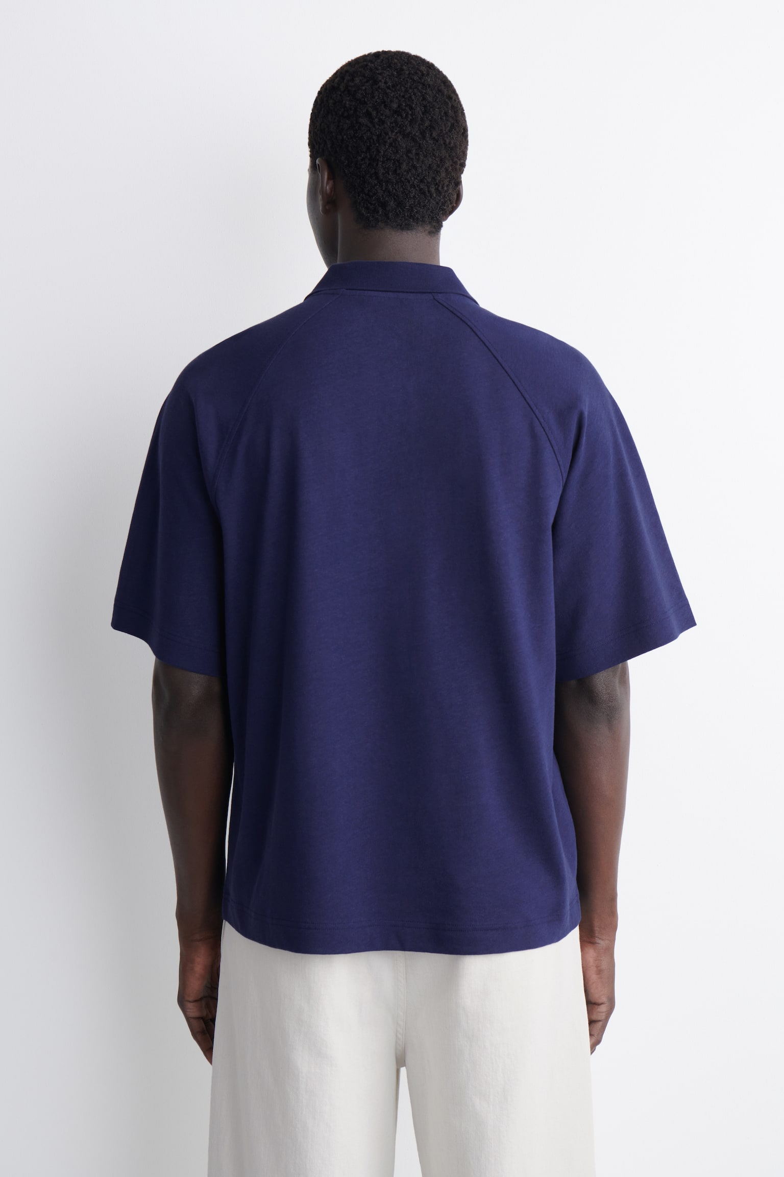 POLO EN MEZCLA DE ALGODÓN Y LINO RELAXED FIT - AZUL MARINO/MARRÓN - 5
