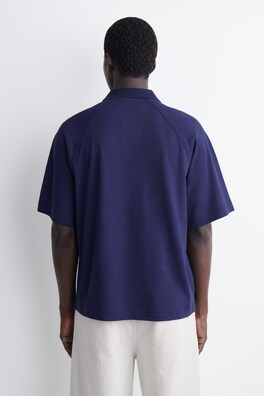 RELAXED COTTON-LINEN POLO SHIRT — NAVY 4