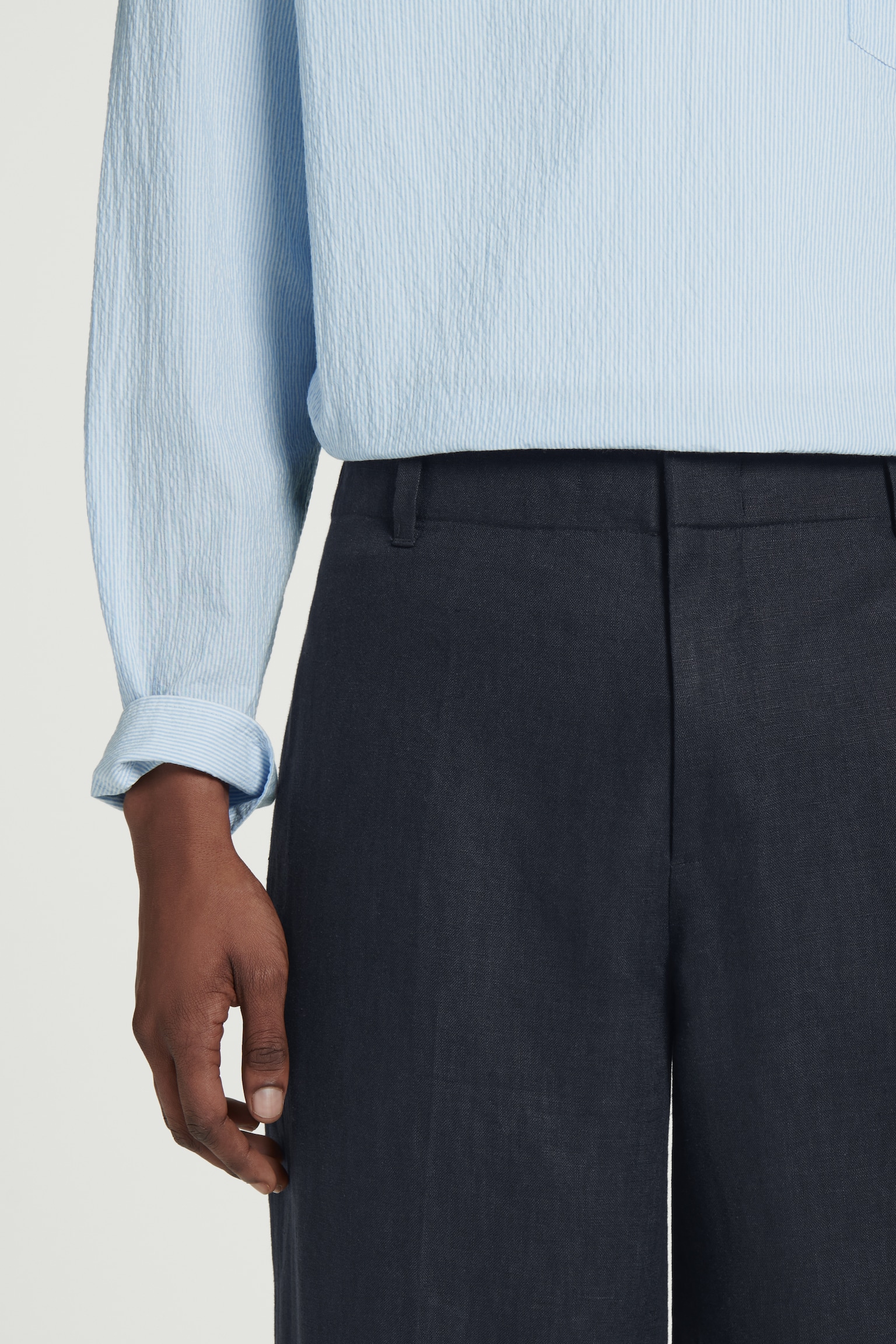 PANTALONES RECTOS DE LINO ELÁSTICOS - AZUL MARINO/NEGRO/MARRÓN - 7
