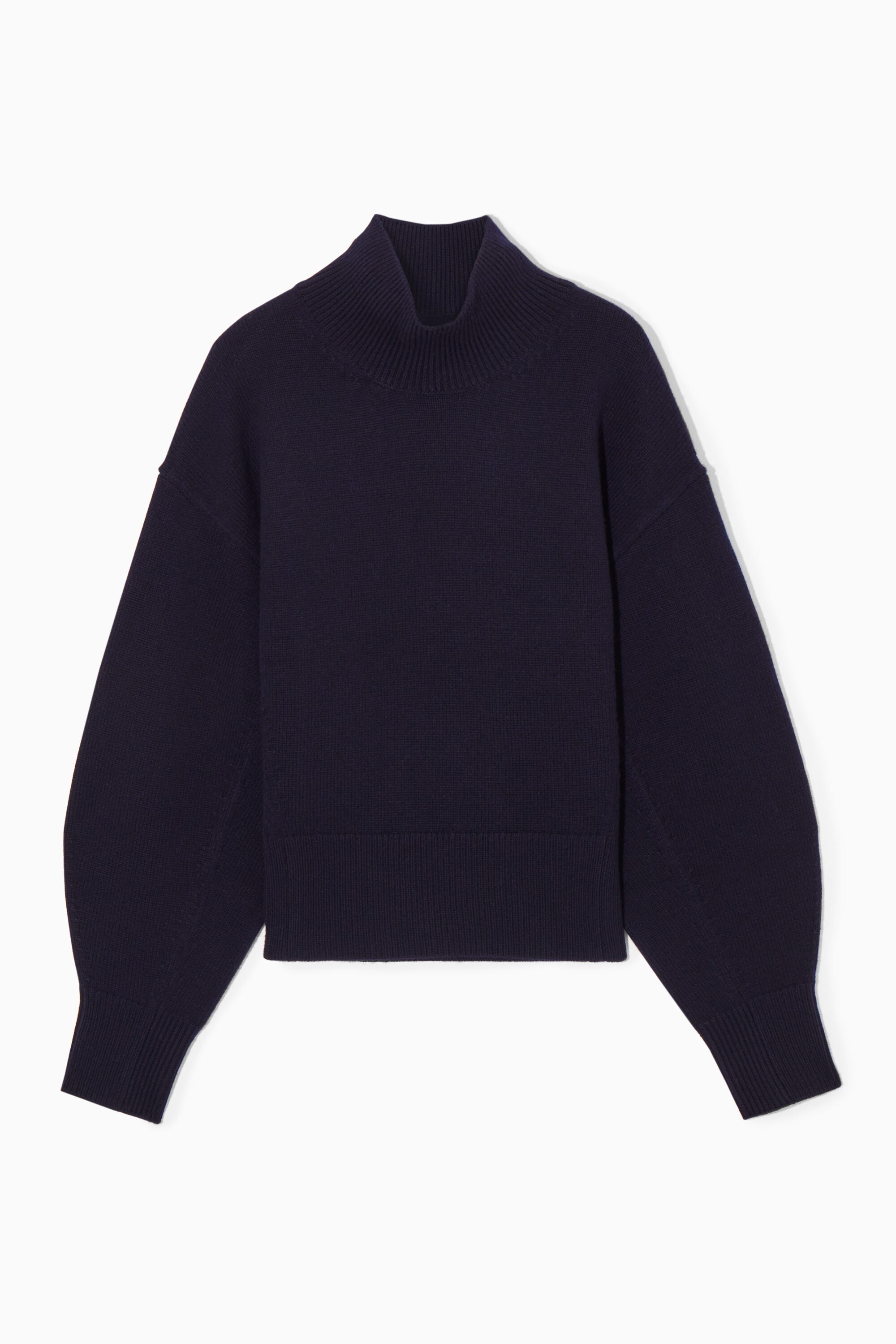 FUNNEL-NECK WAISTED WOOL SWEATER - DARK NAVY | COS US