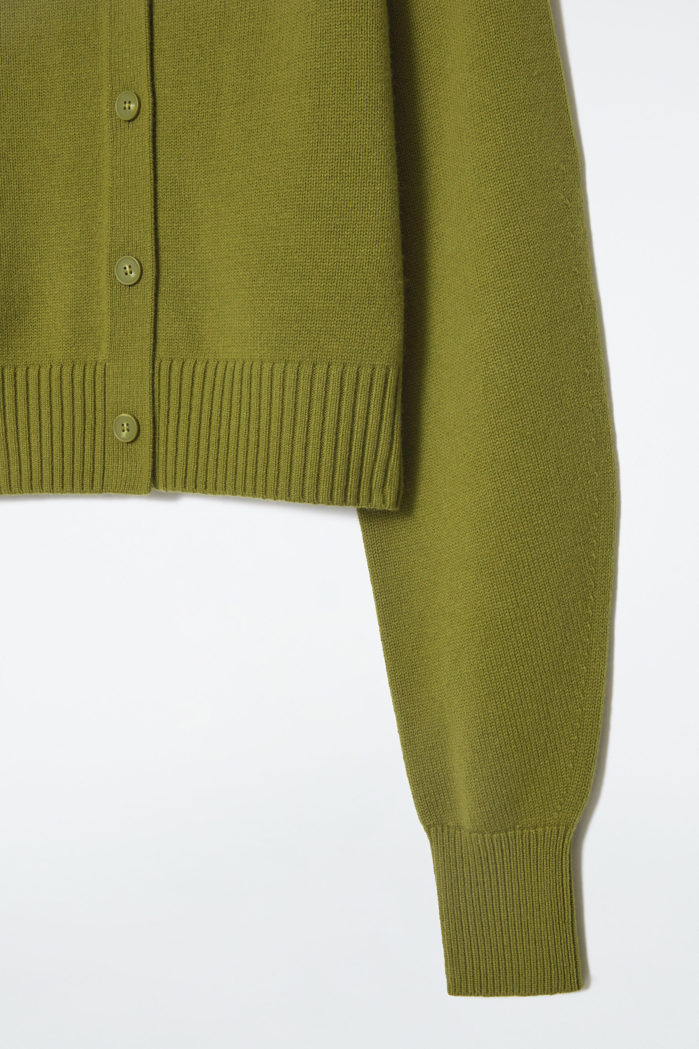 CROPPED WOOL CARDIGAN - OLIVE GREEN | COS