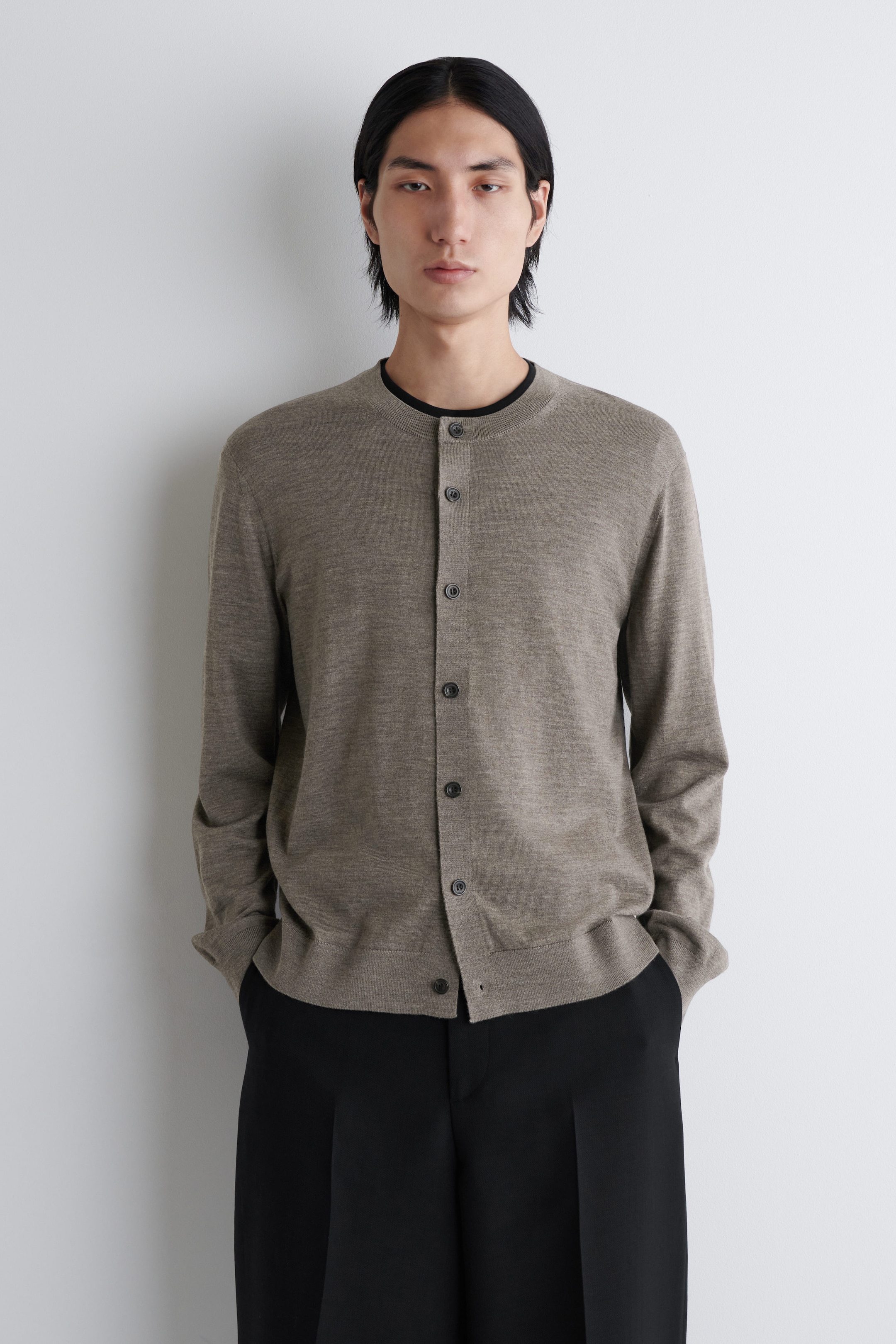 MERINO WOOL CREW-NECK CARDIGAN