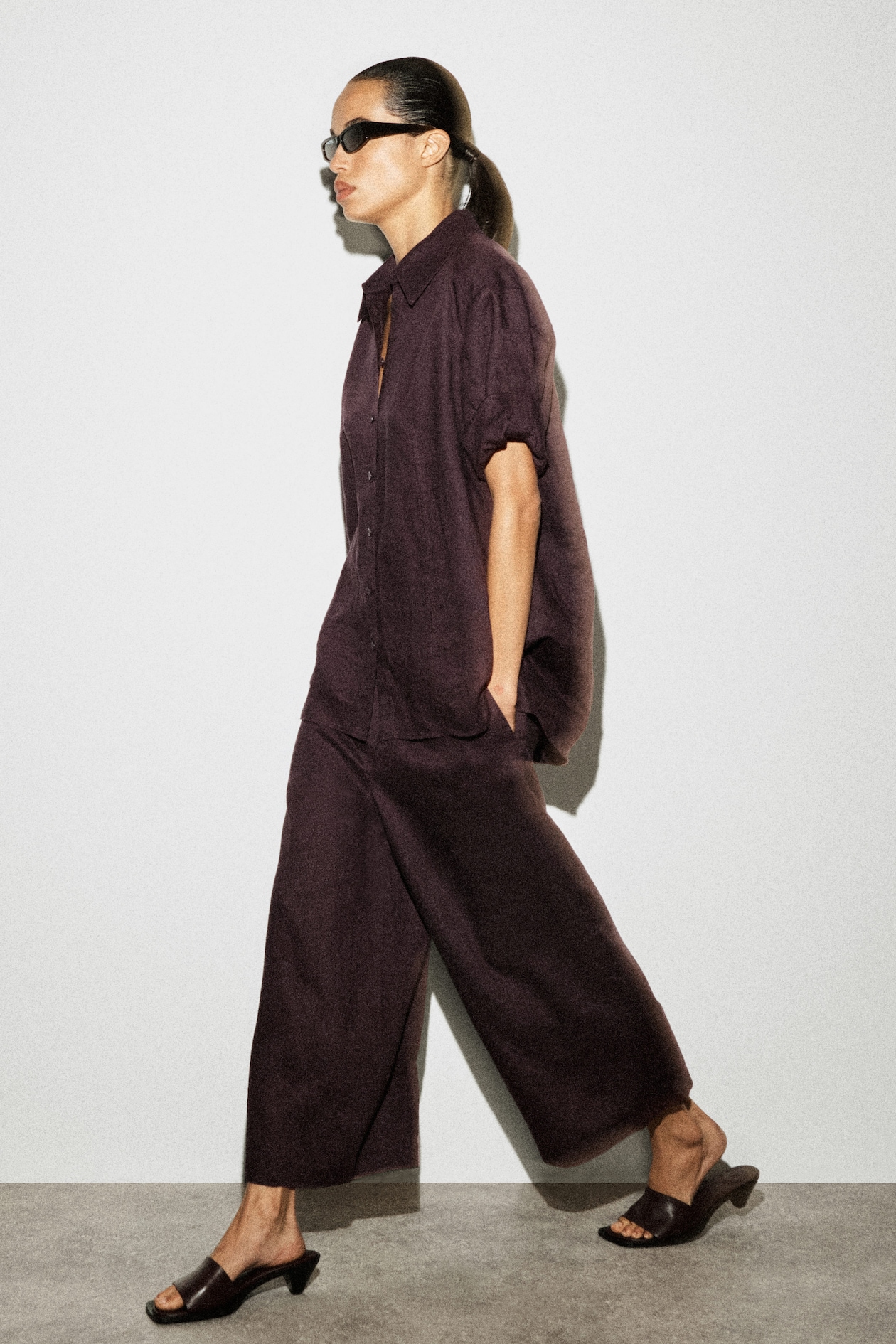 LINEN CULOTTES — BURGUNDY