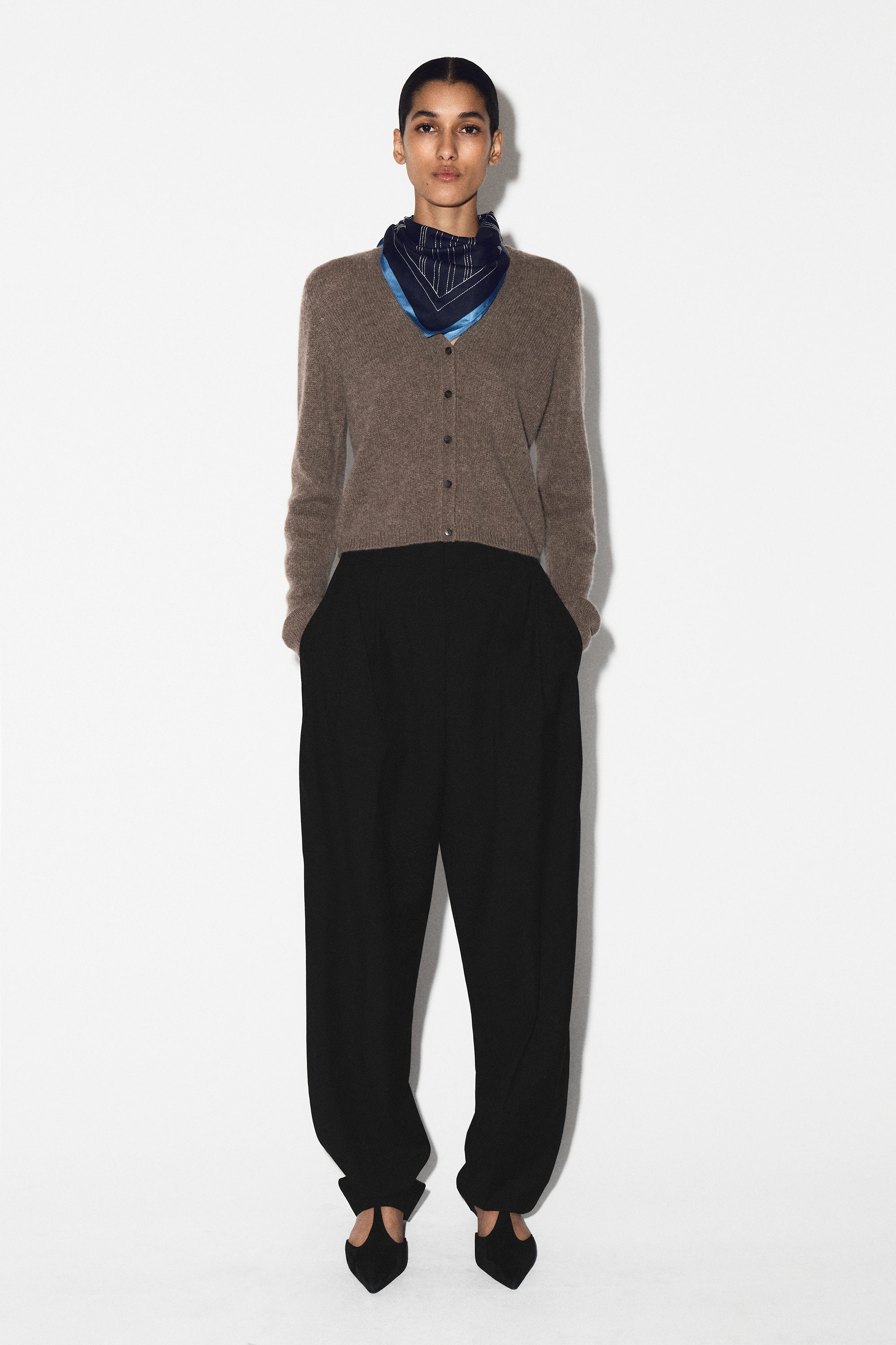 CASHMERE V-NECK CARDIGAN - BROWN MÉLANGE | COS CA