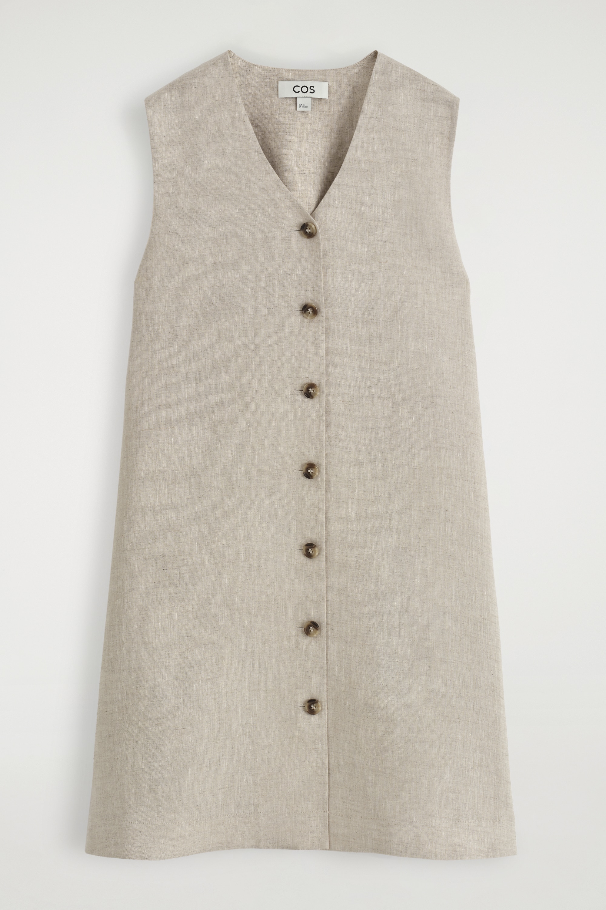 BUTTONED LINEN MINI DRESS - OATMEAL
