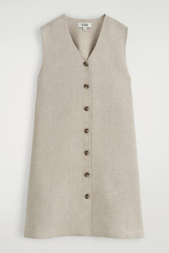BUTTONED LINEN MINI DRESS - OATMEAL - 1