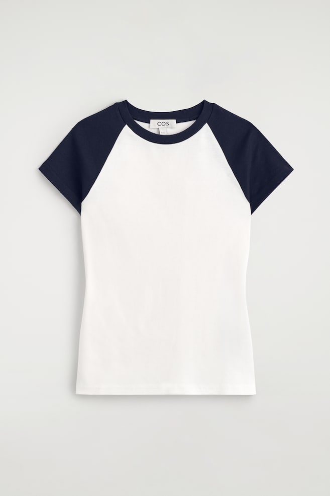 Slank gesneden katoenen raglan-T-shirt - wit / marine/WIT/ZWART - 1