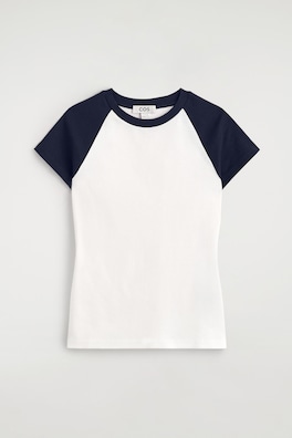 SLIM COTTON RAGLAN T-SHIRT — WHITE / NAVY 7