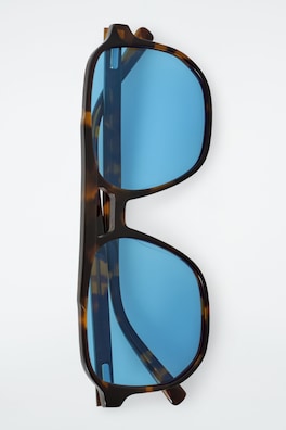 OVERSIZED SQUARE-FRAME AVIATOR SUNGLASSES — TORTOISESHELL / BLUE 3