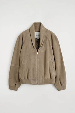 SHAWL-COLLAR SUEDE BOMBER JACKET — BEIGE 8
